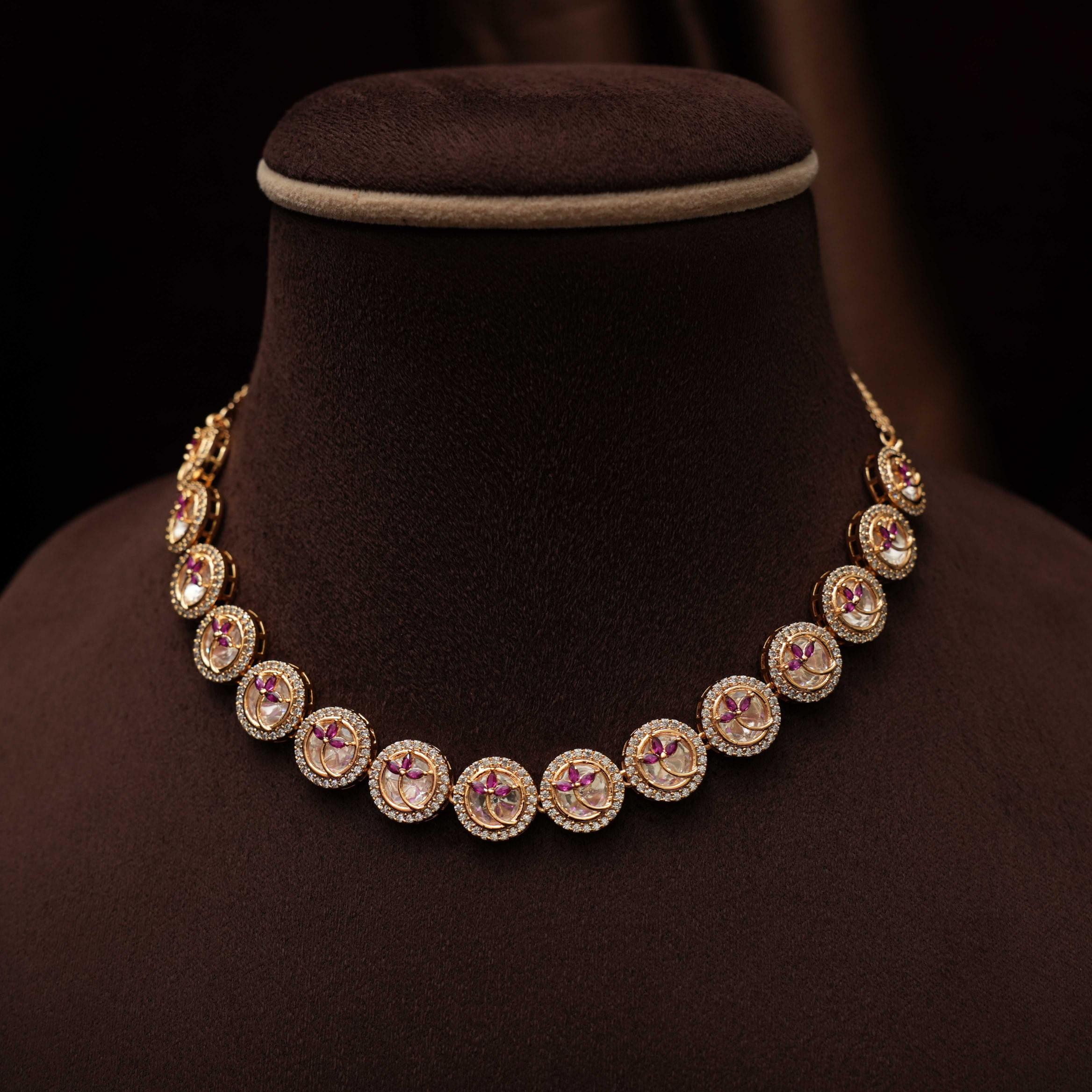 Ishita Polki Choker - Reddish Pink