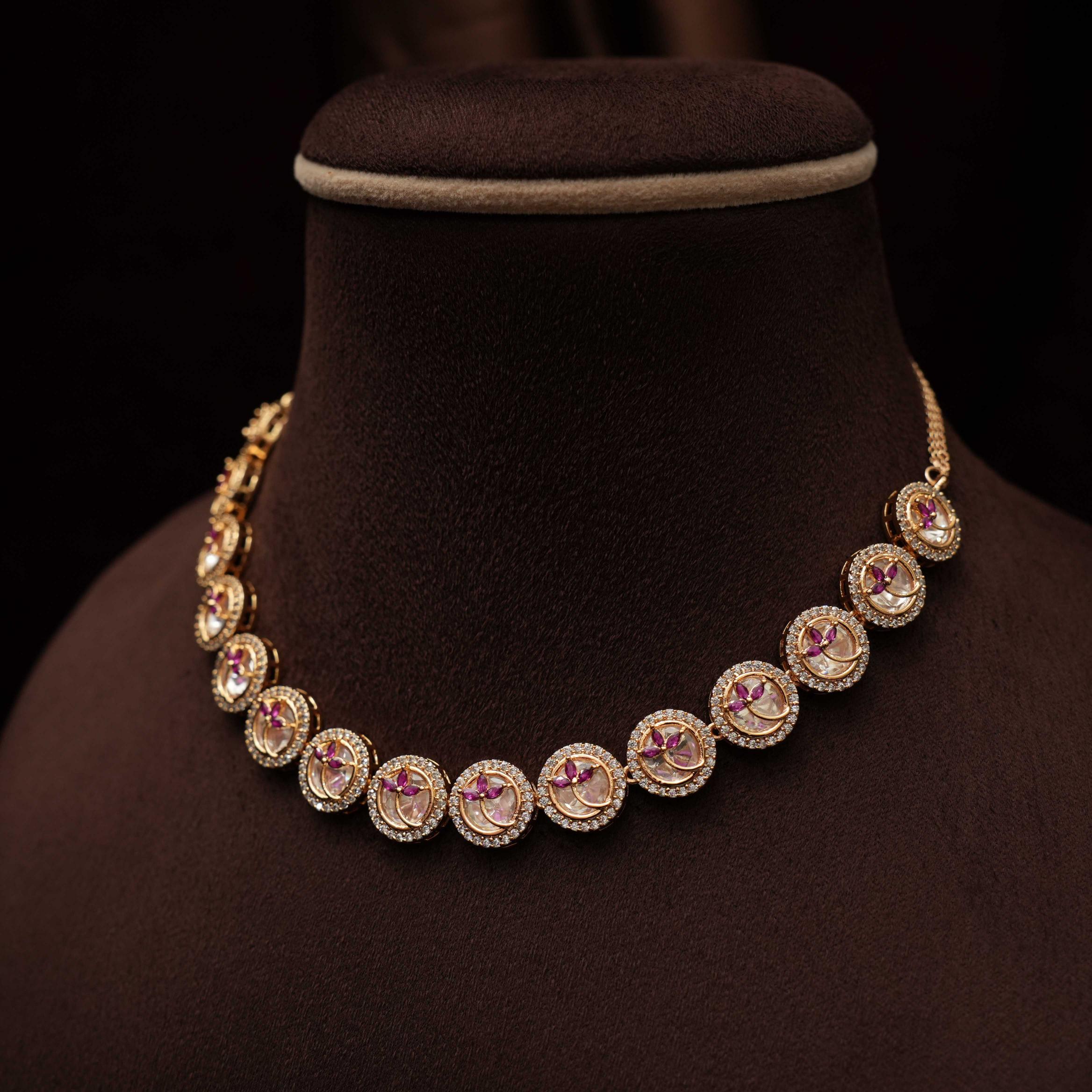 Ishita Polki Choker - Reddish Pink