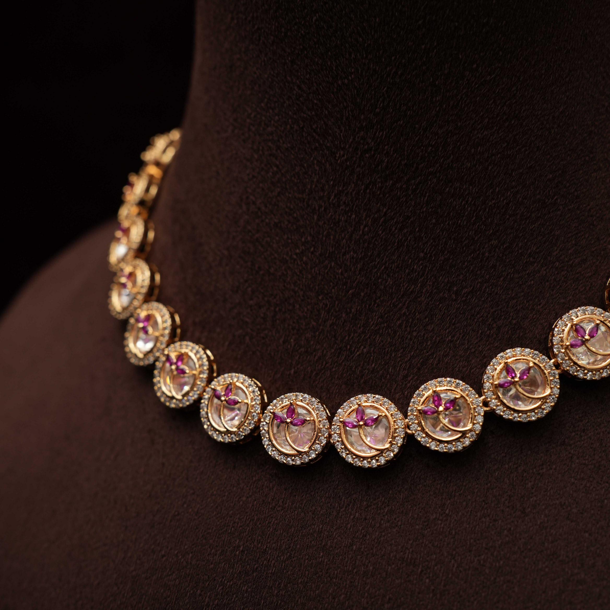 Ishita Polki Choker - Reddish Pink