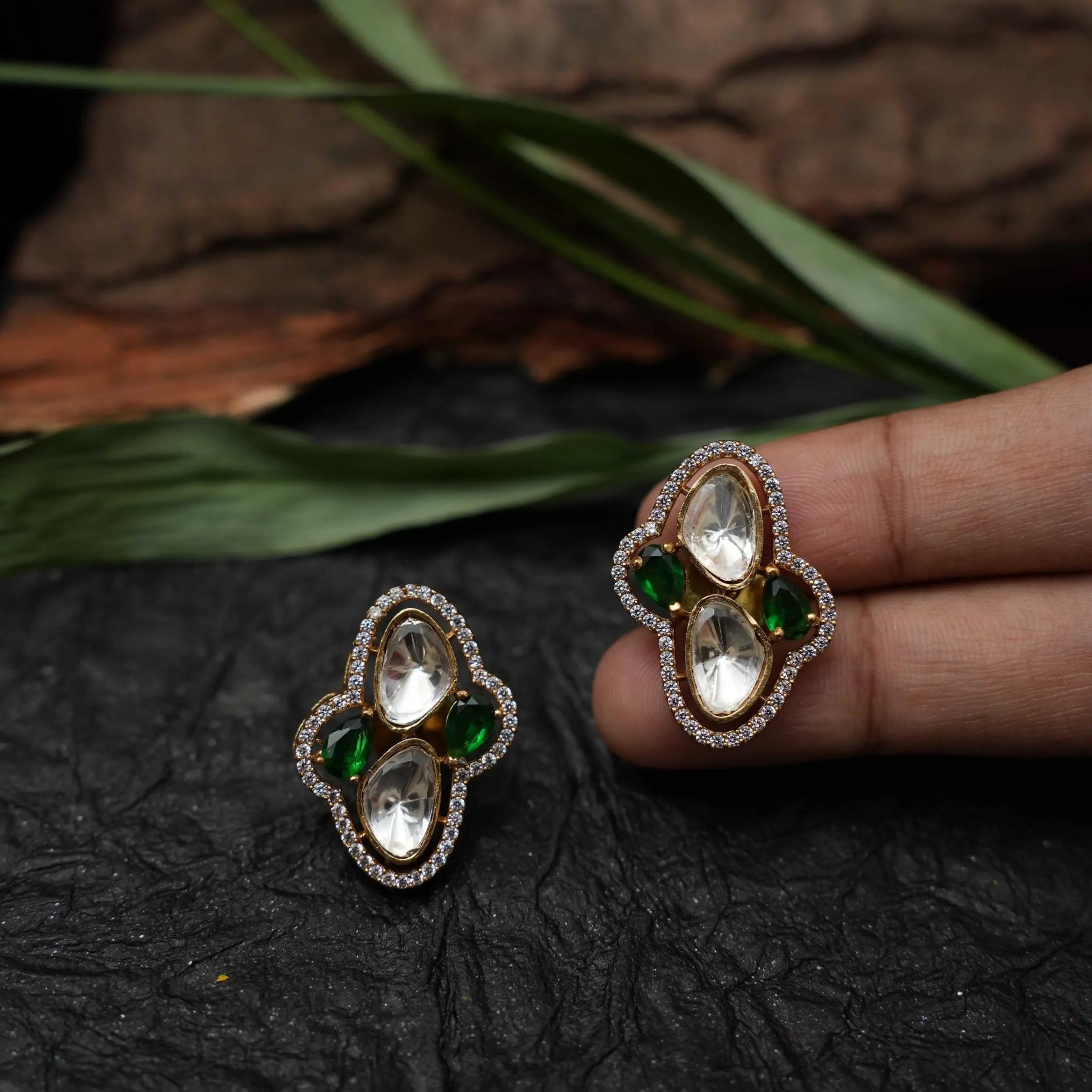 Ivati Zircon Ear Stud - Green