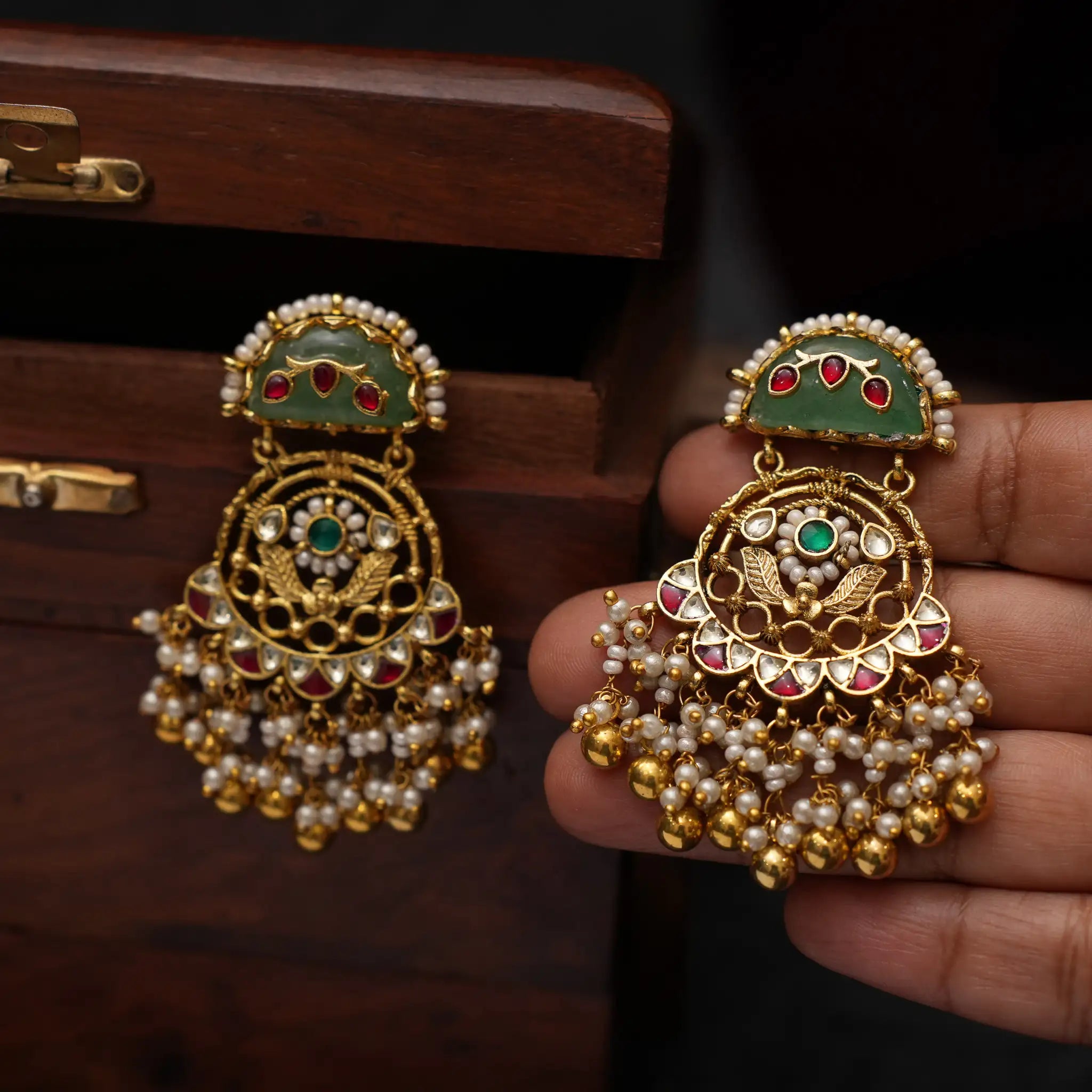 Jaabili Polki Chandbali Earrings