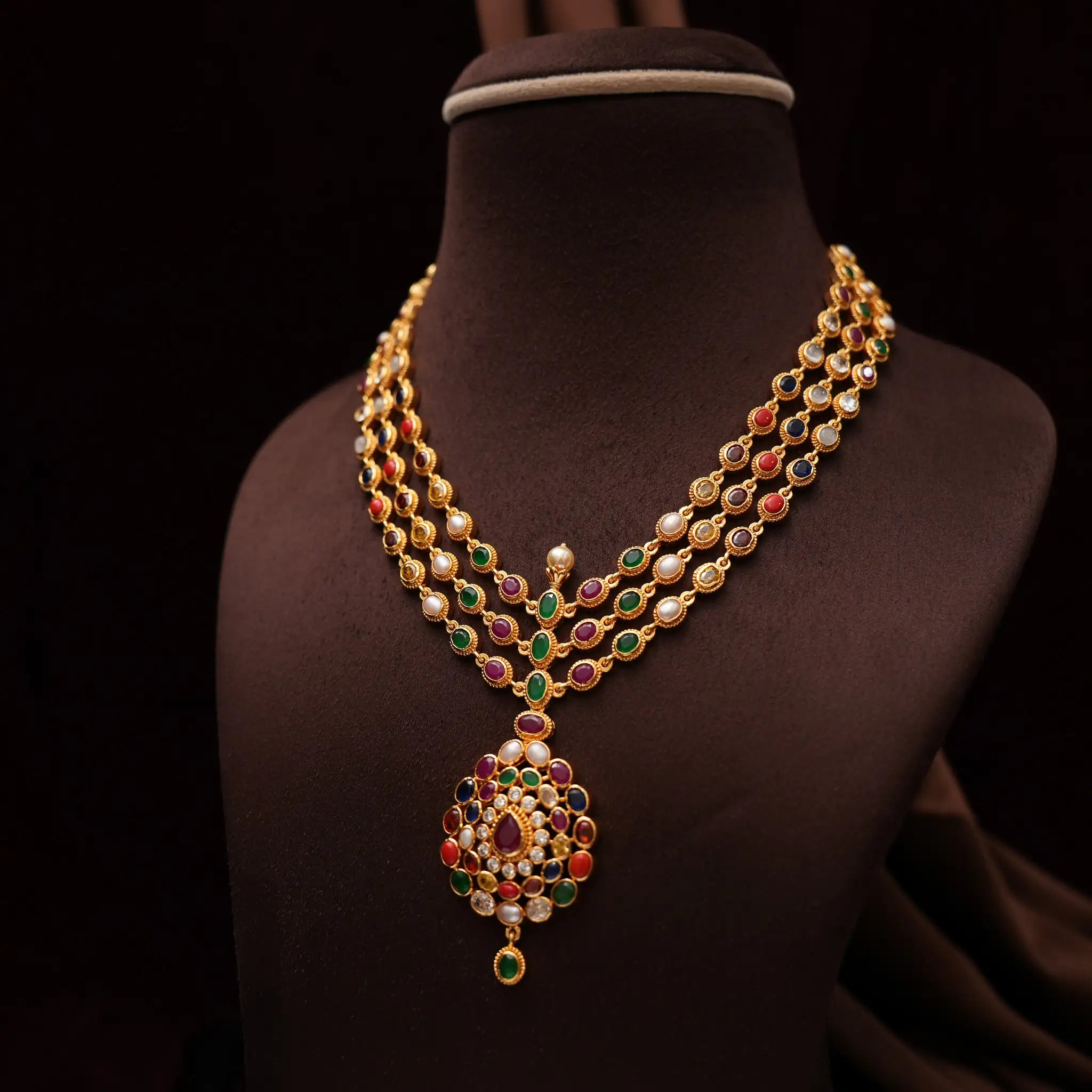 Janu Navarathna Layered Silver Necklace