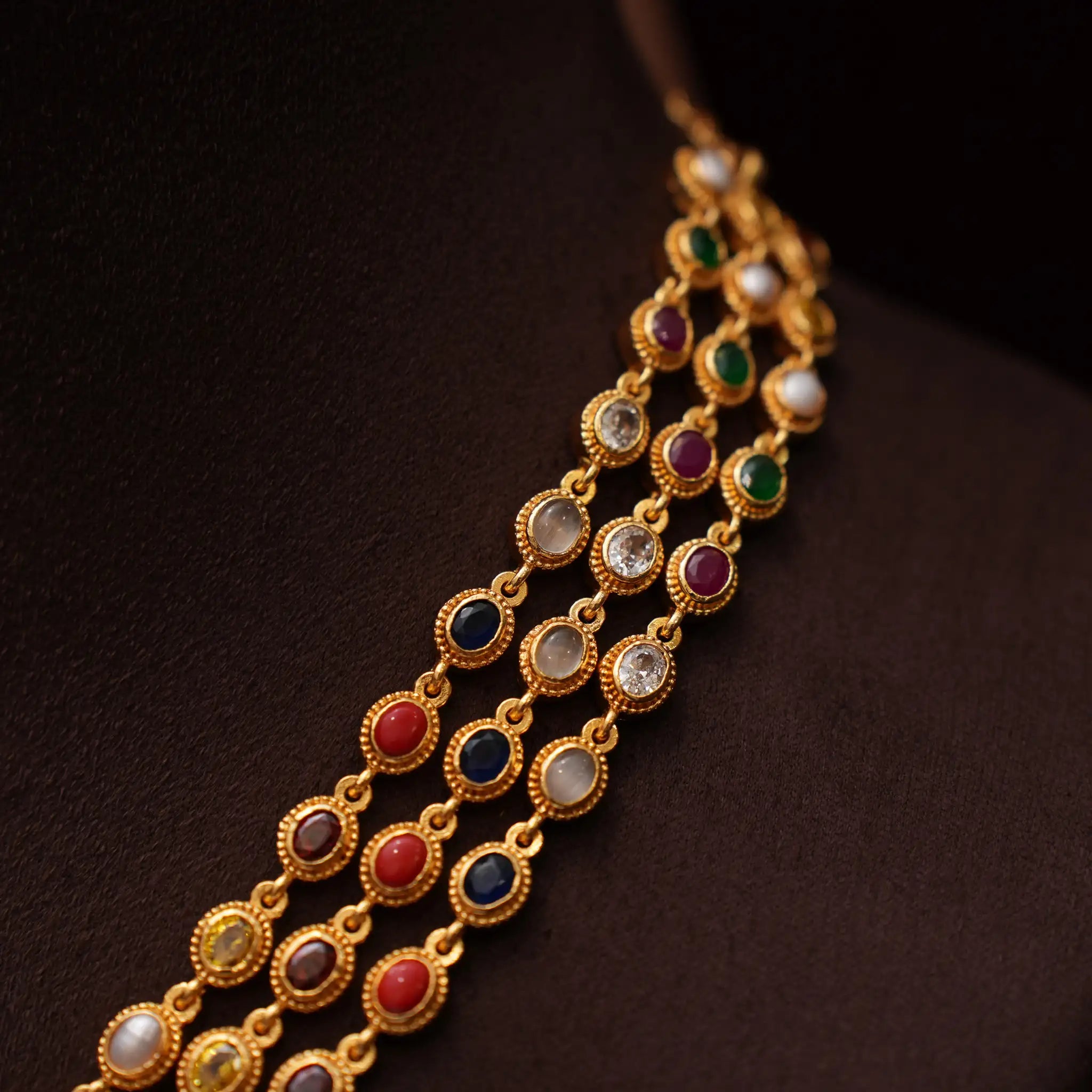 Janu Navarathna Layered Silver Necklace