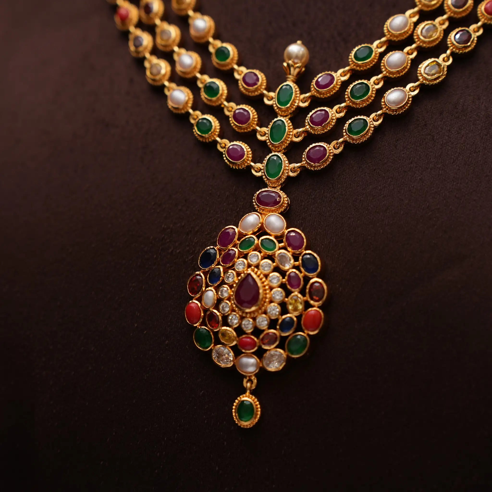 Janu Navarathna Layered Silver Necklace