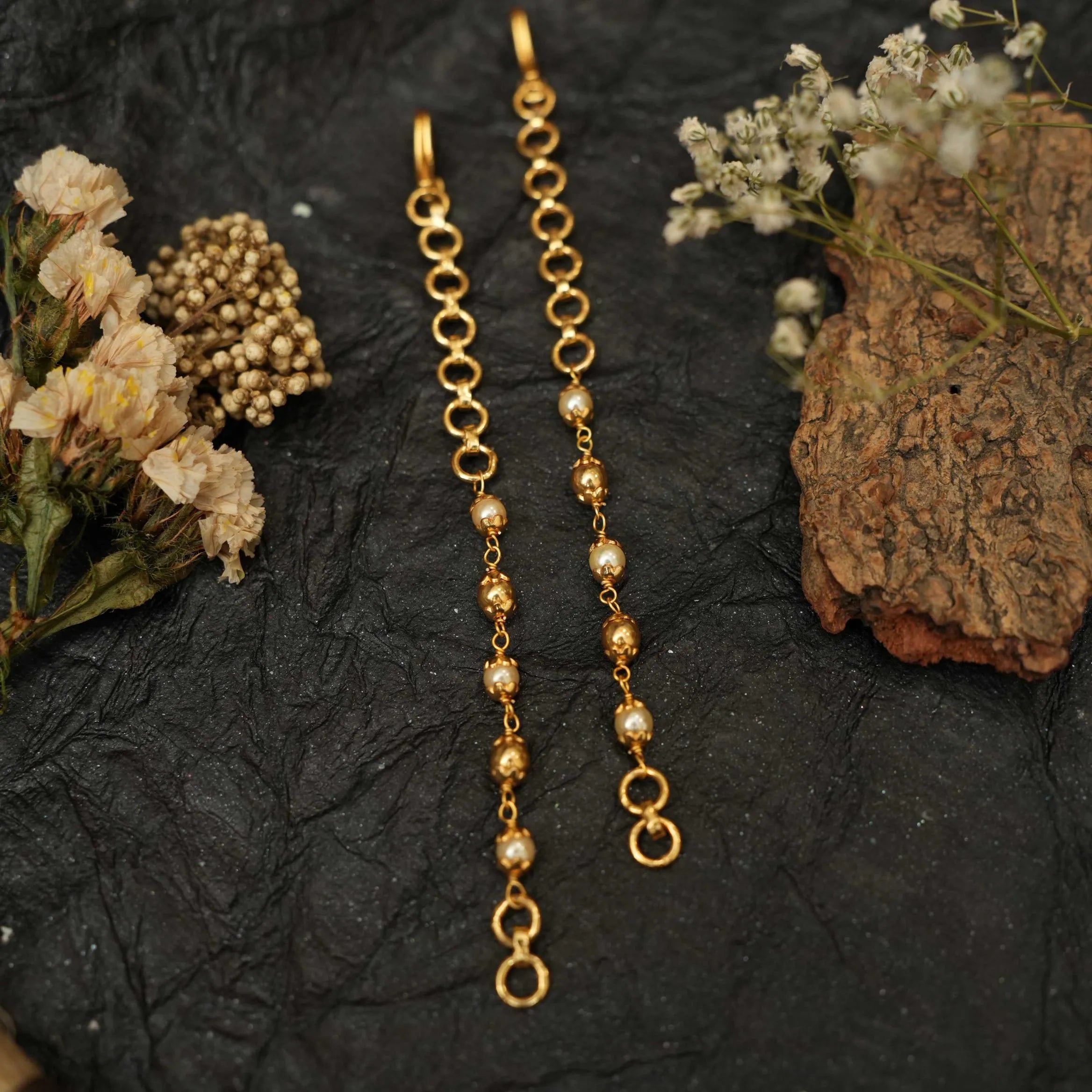 Janya Silver Ear Chain - Golden Ball