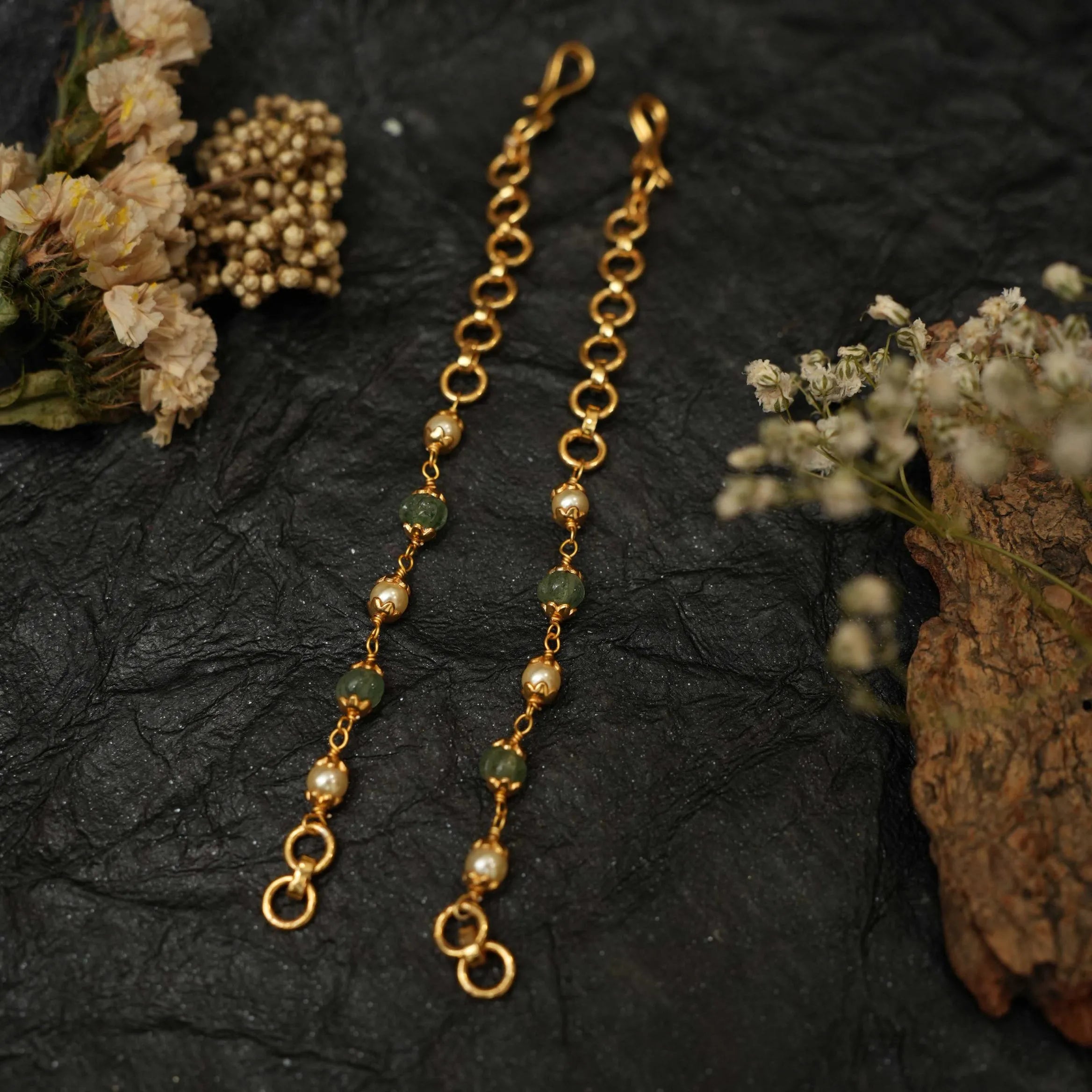 Janya Silver Ear Chain - Green