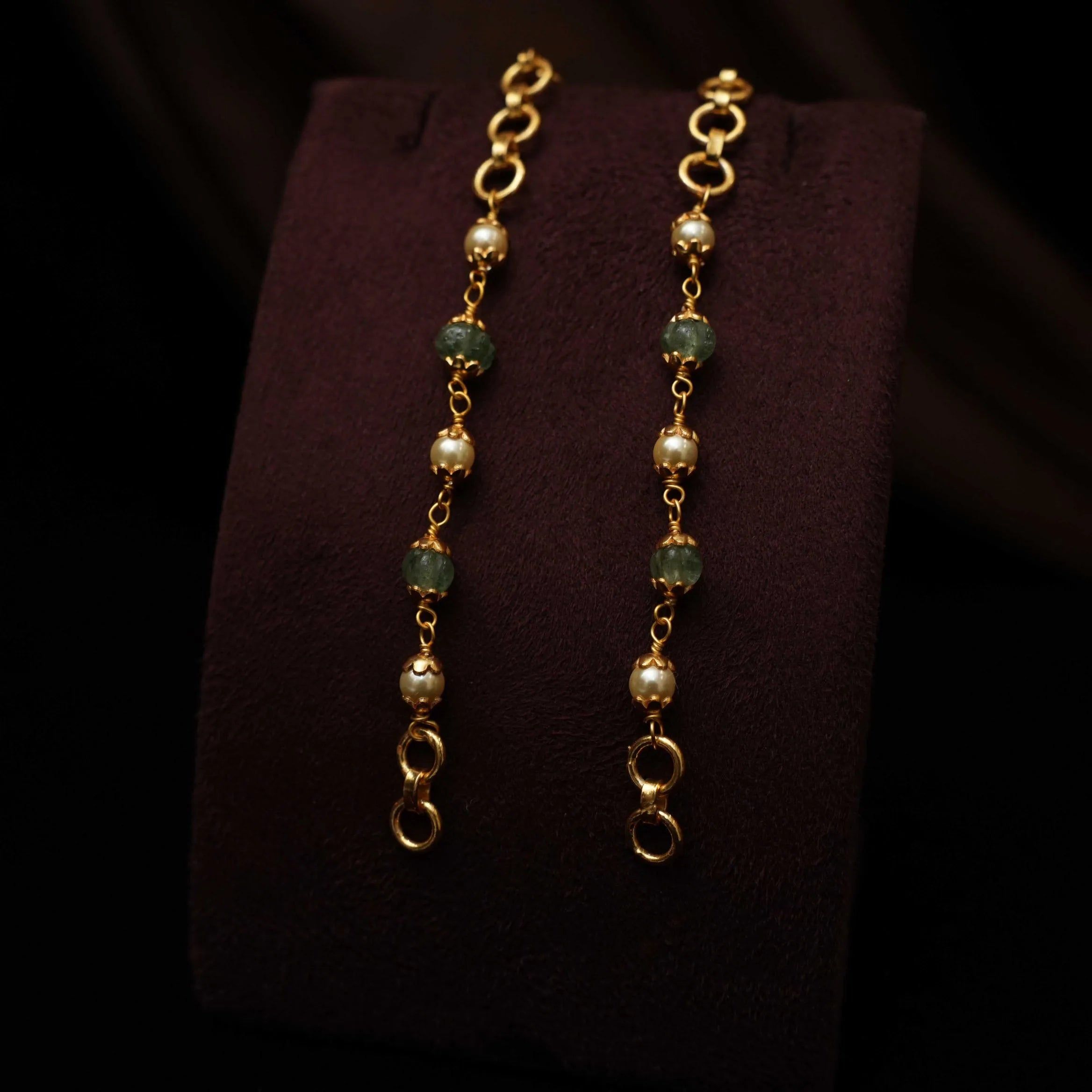 Janya Silver Ear Chain - Green