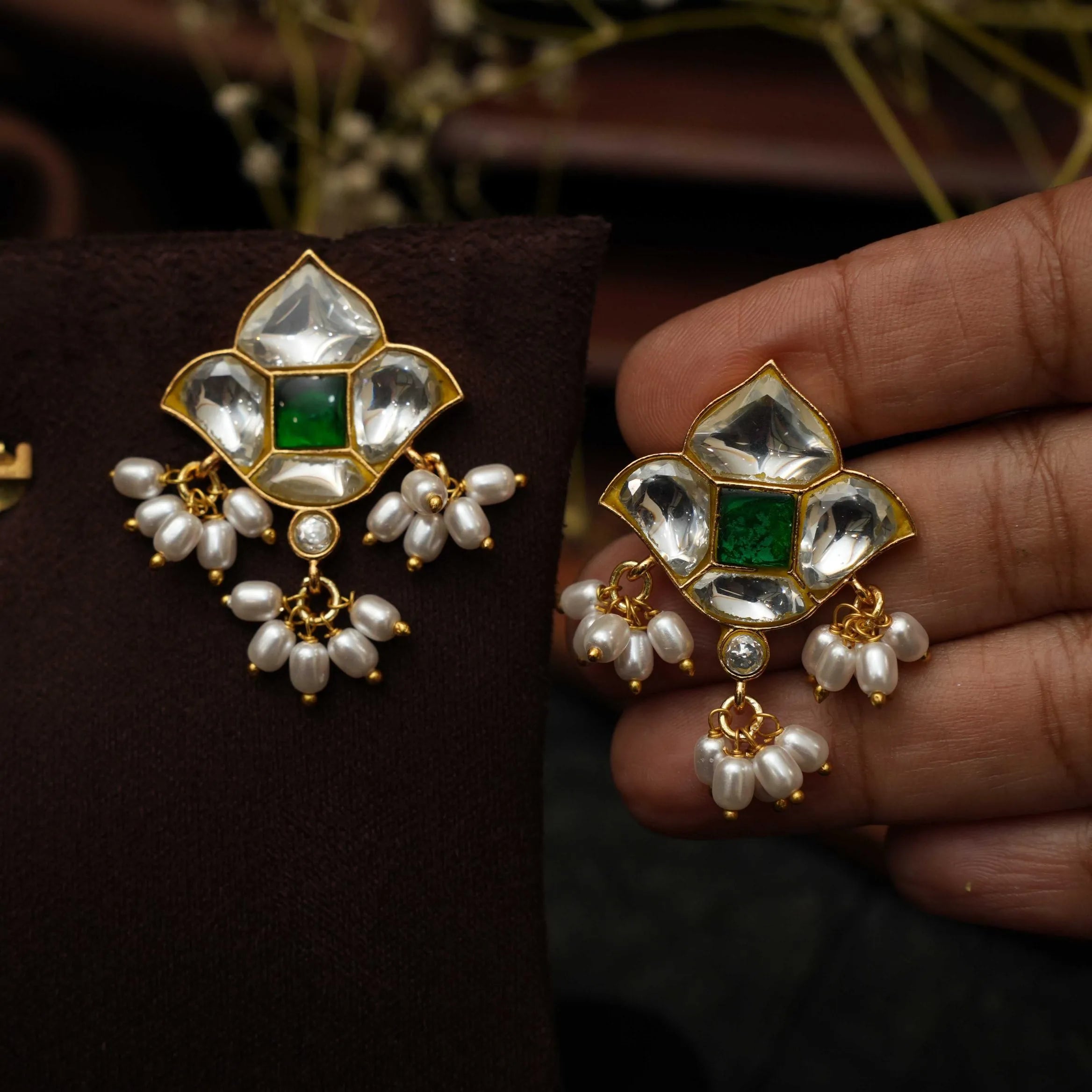 Jasviri Polki Ear Stud - Green