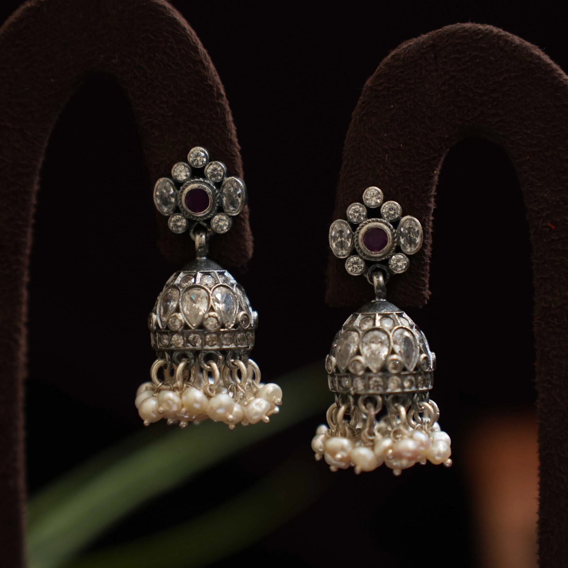 Jayesh Silver Jhumka Earrings - White