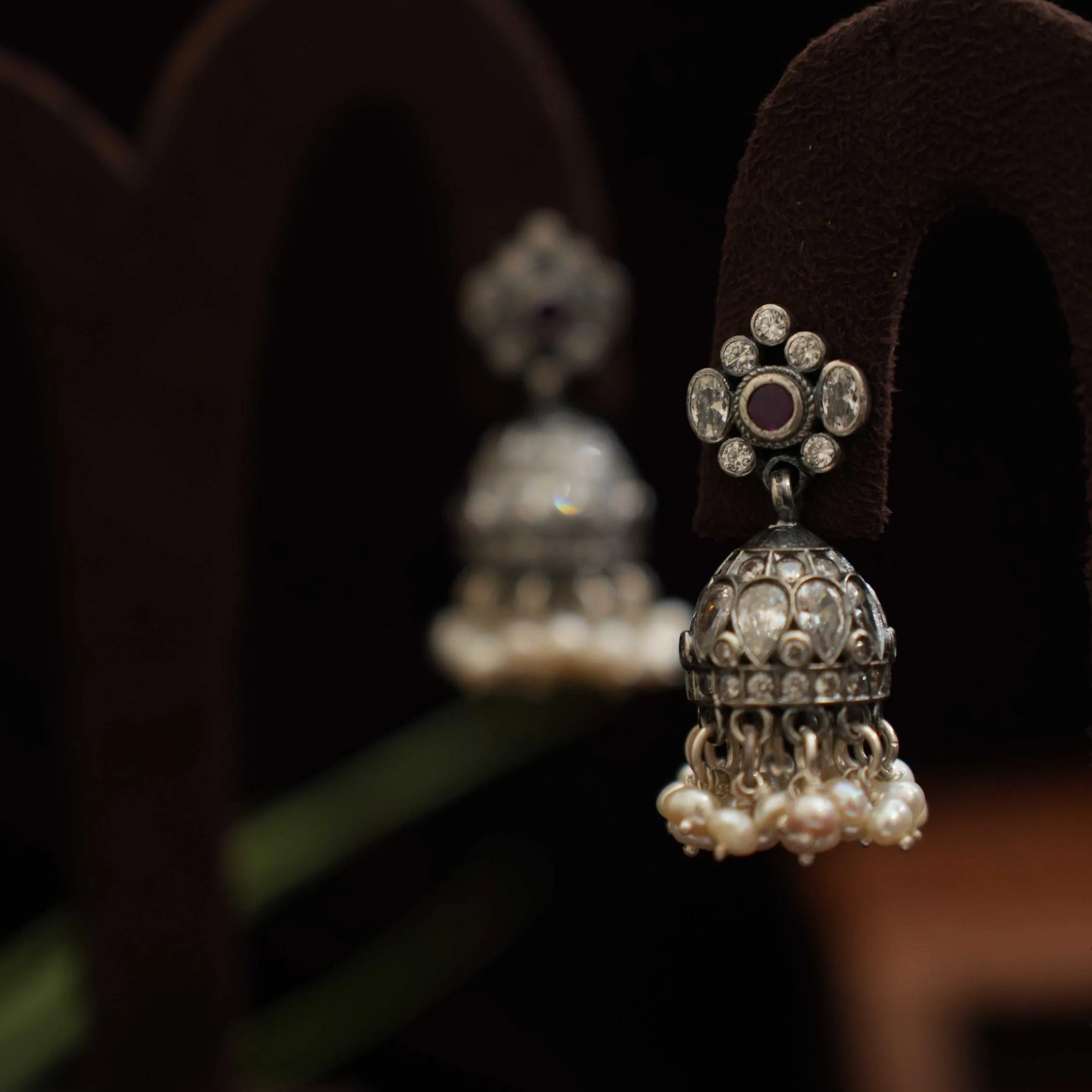 Jayesh Silver Jhumka Earrings - White