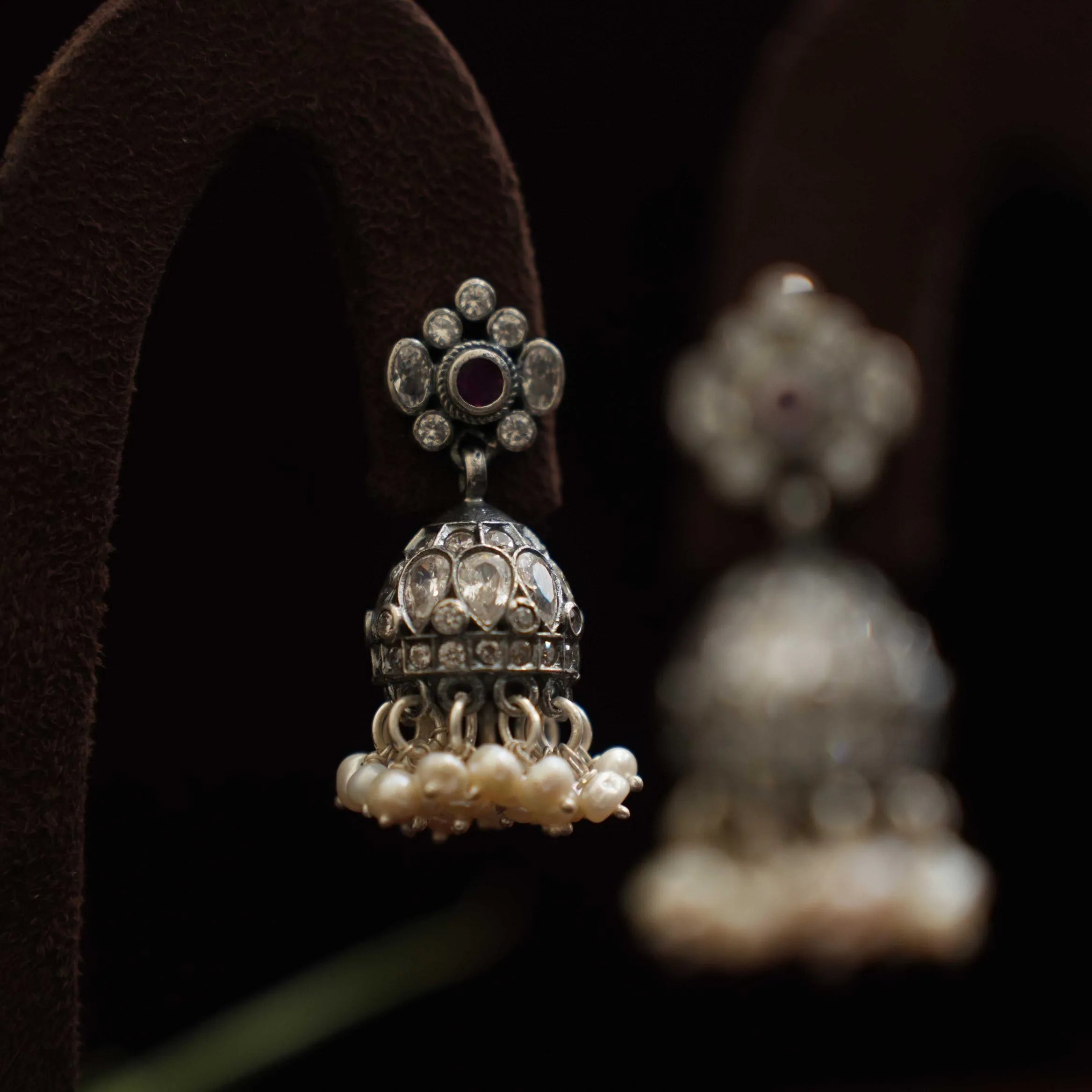 Jayesh Silver Jhumka Earrings - White