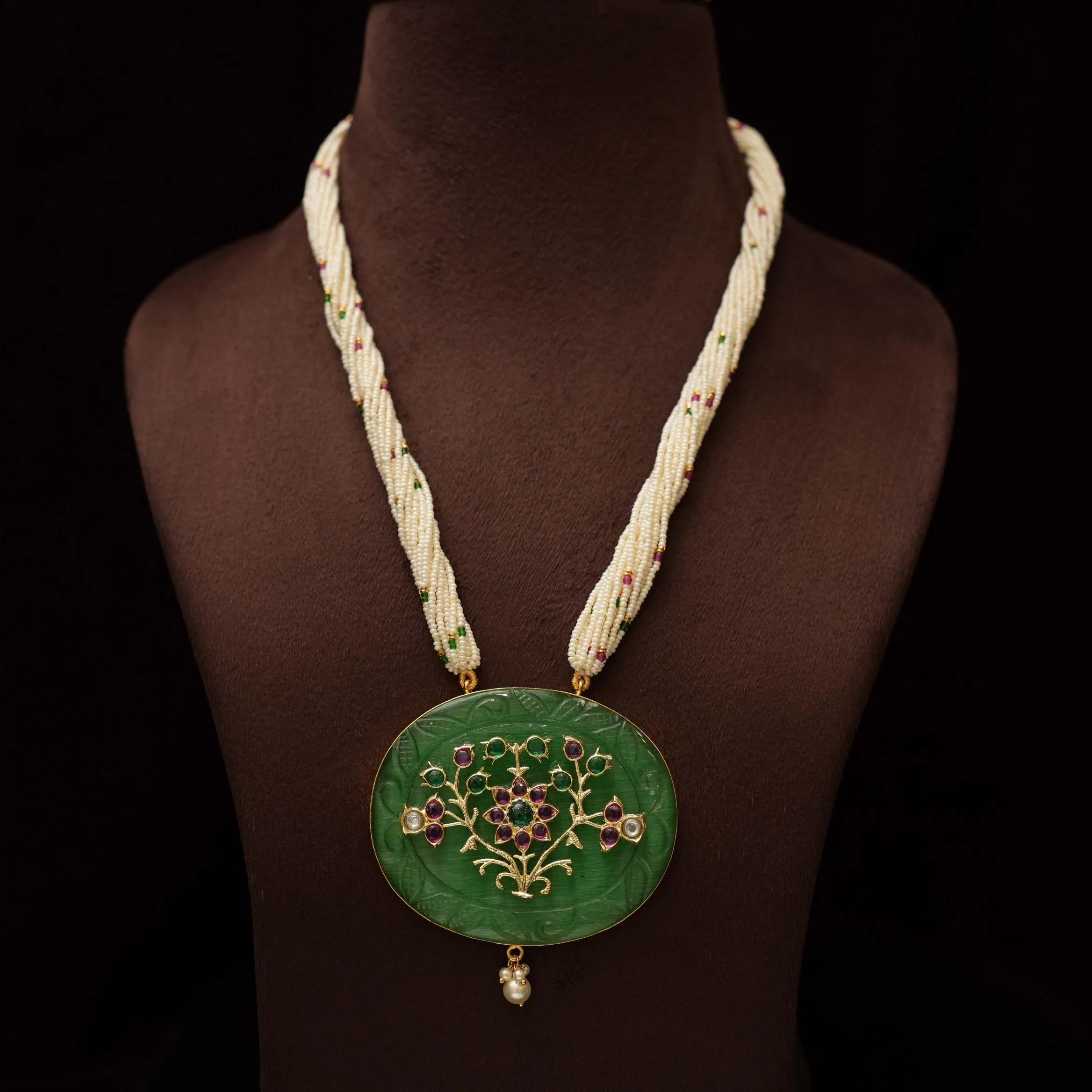 Jishnu Pearl Polki Necklace - Green - Rimli Boutique