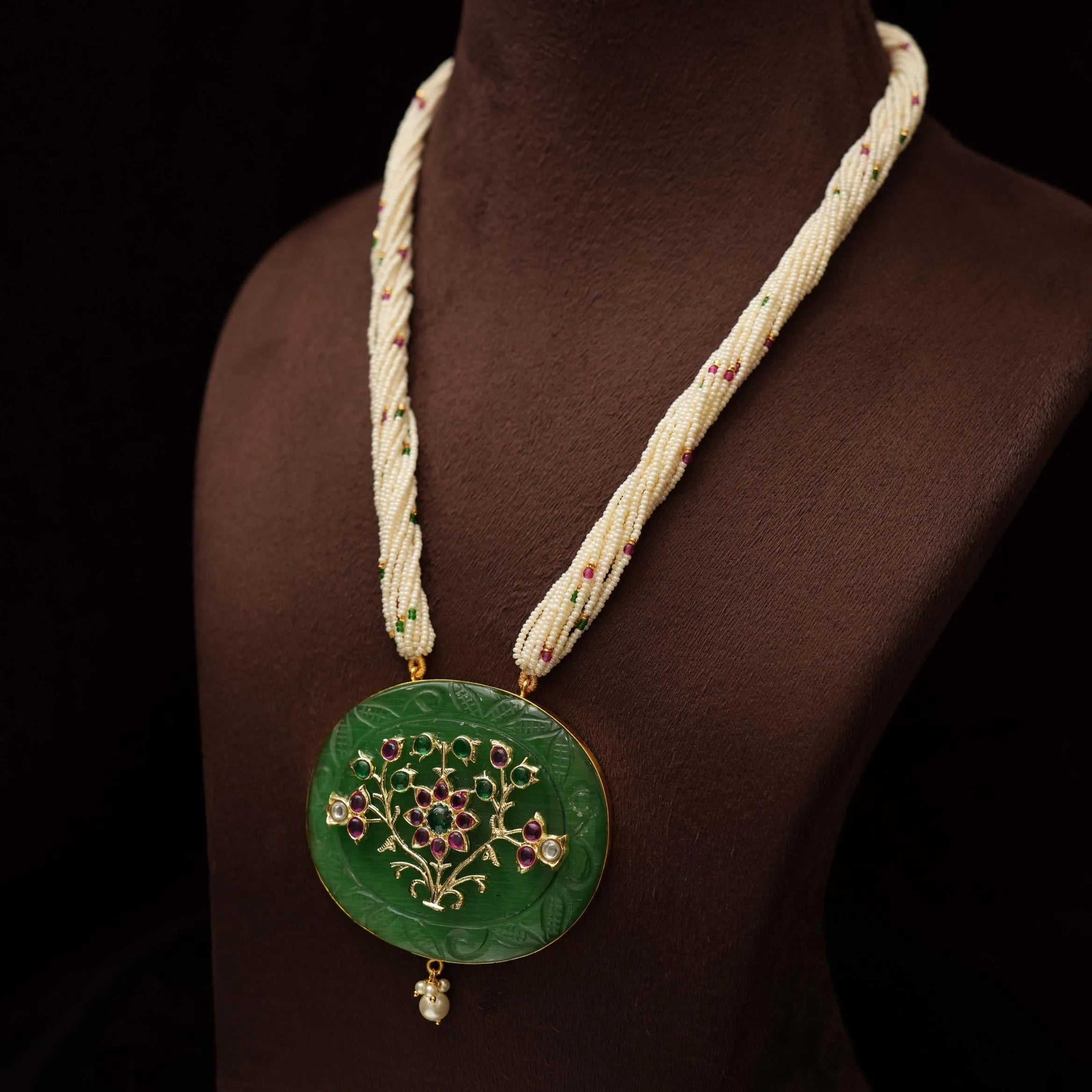 Jishnu Pearl Polki Necklace - Green - Rimli Boutique