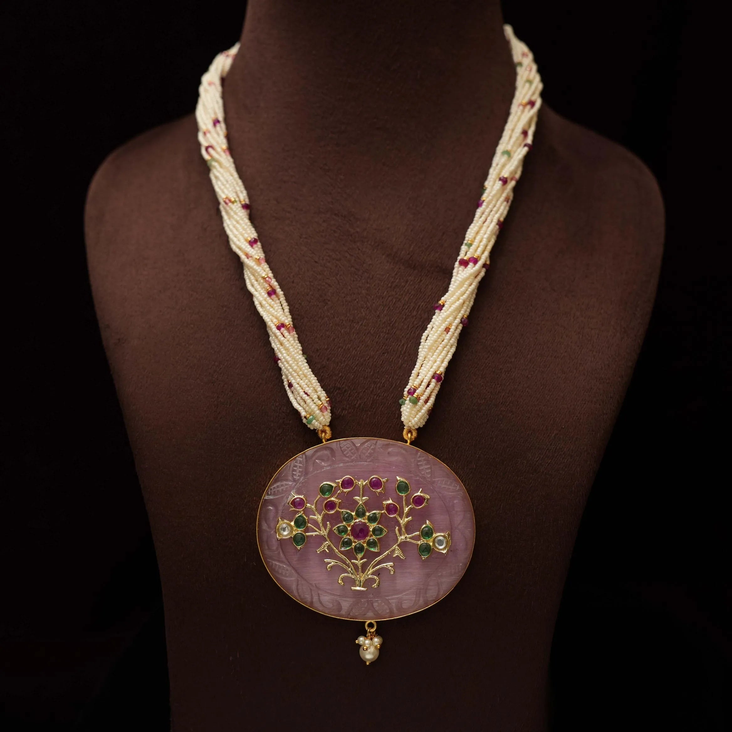 Jishnu Pearl Polki Necklace - Pink - Rimli Boutique