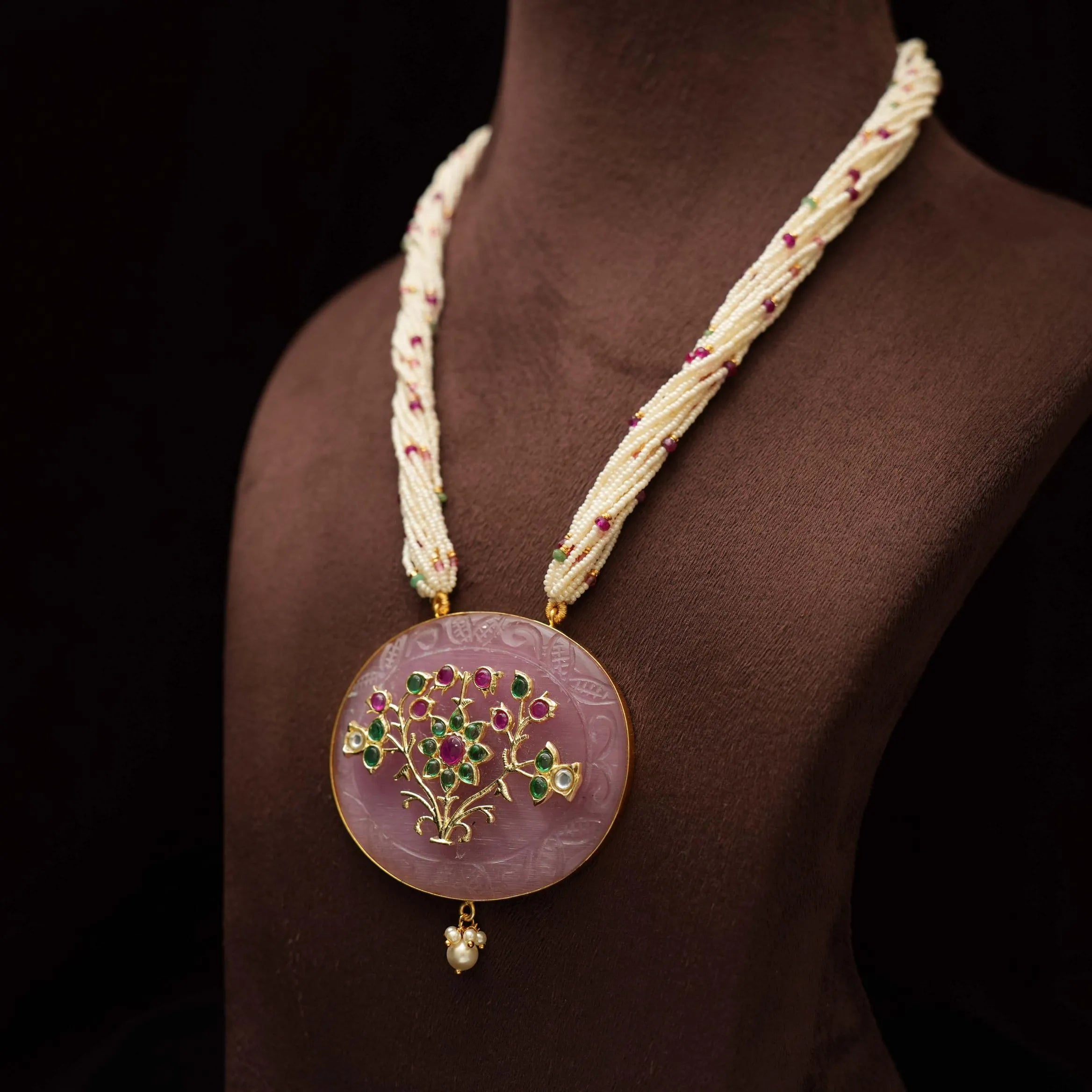 Jishnu Pearl Polki Necklace - Pink - Rimli Boutique