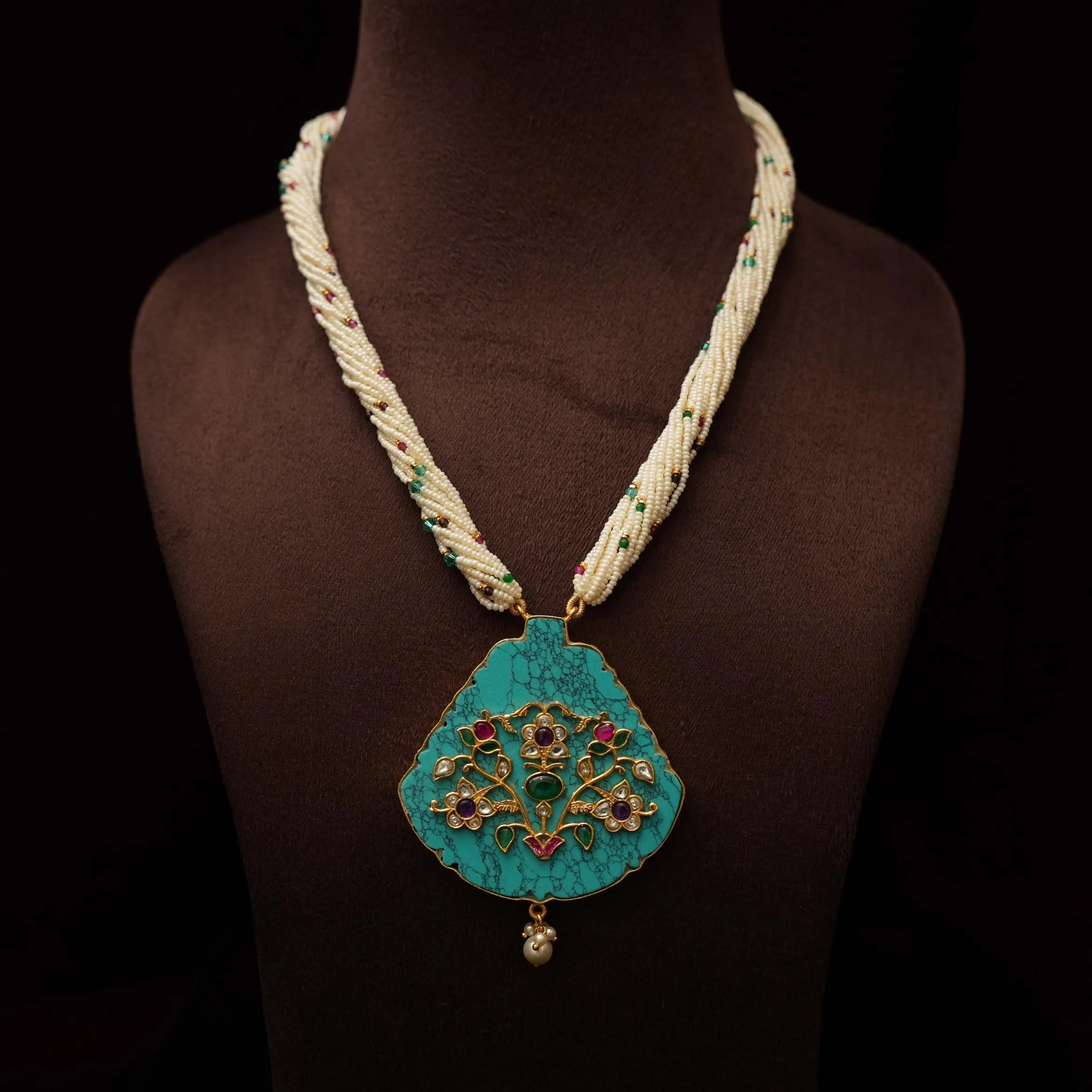 Jishnu Pearl Polki Necklace - Turquoise - Rimli Boutique