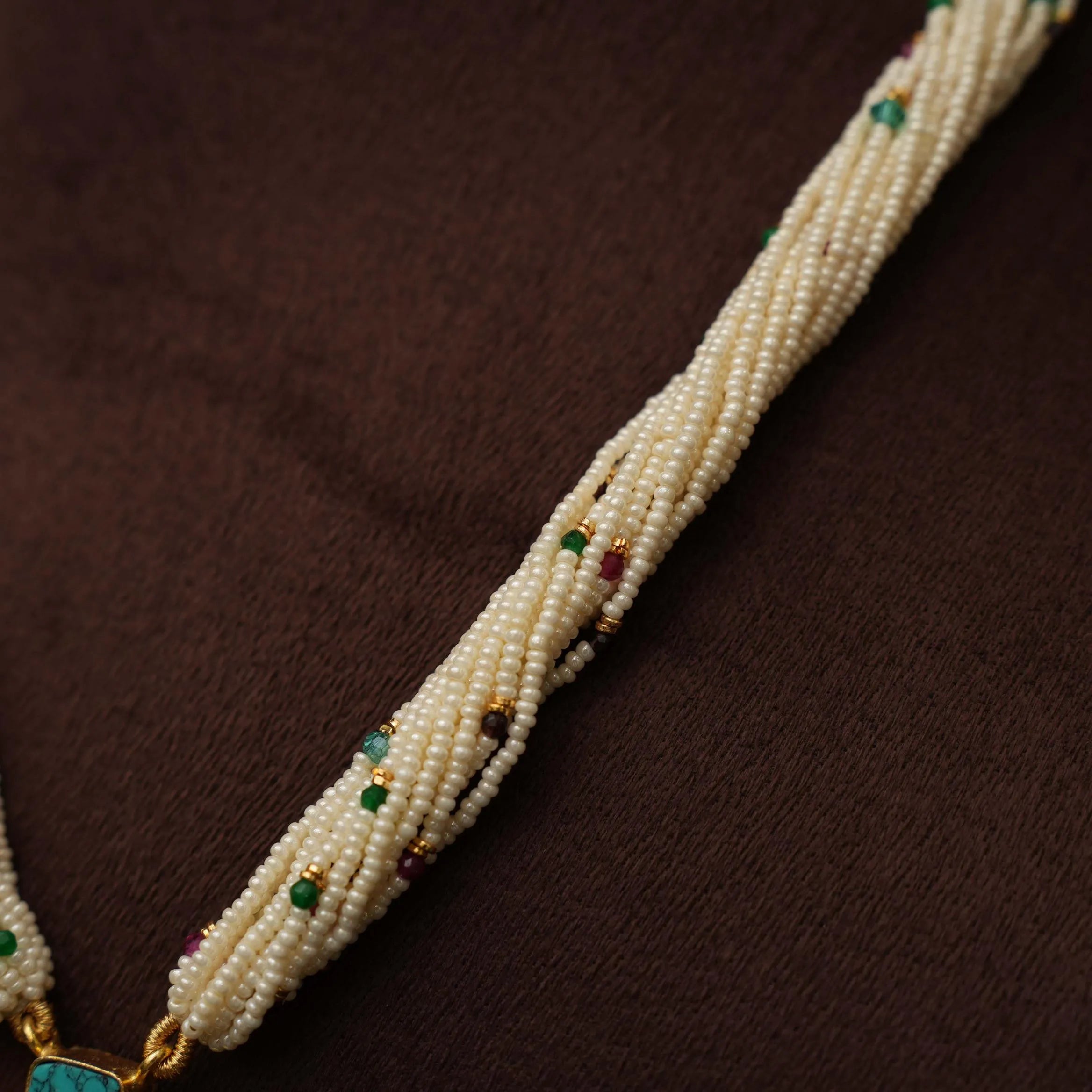 Jishnu Pearl Polki Necklace - Turquoise - Rimli Boutique