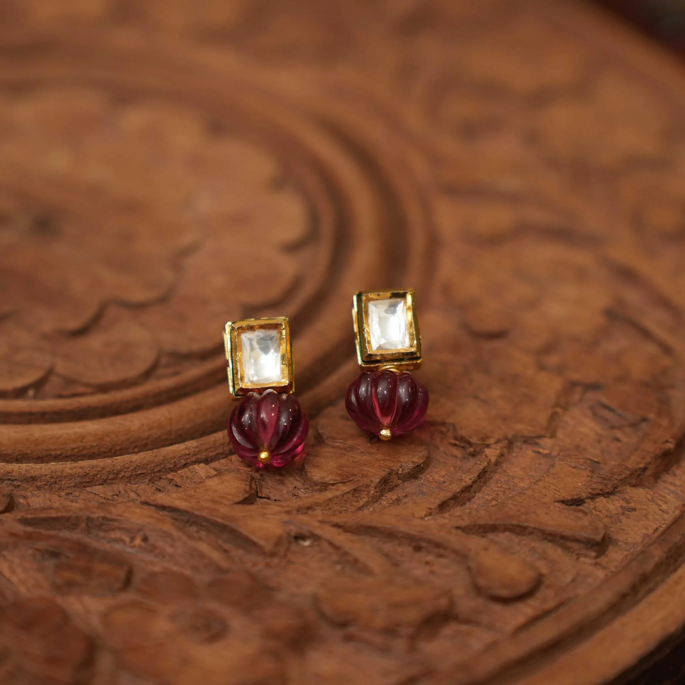 Jiva Classic Kundan Earrings - Maroon