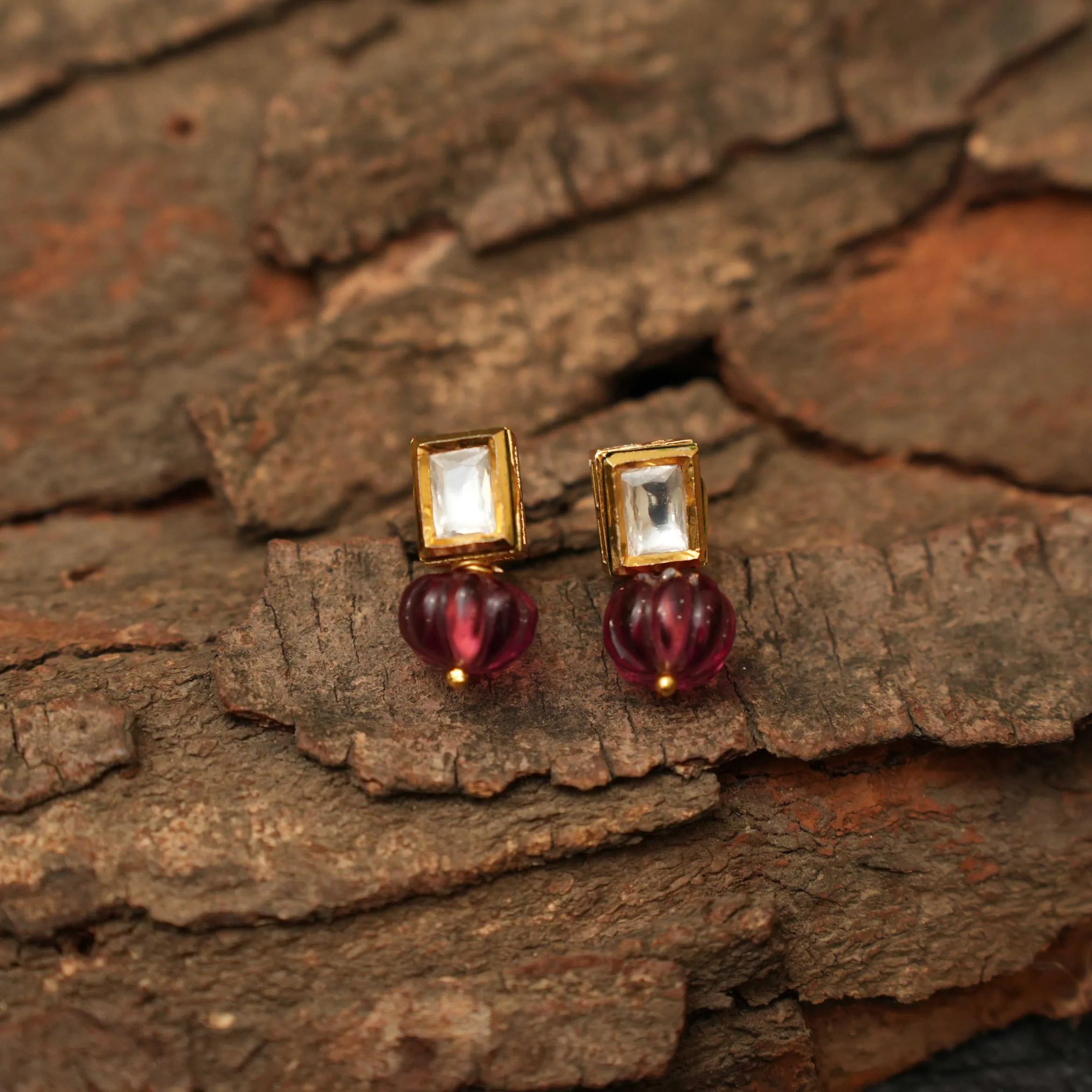 Jiva Classic Kundan Earrings - Maroon