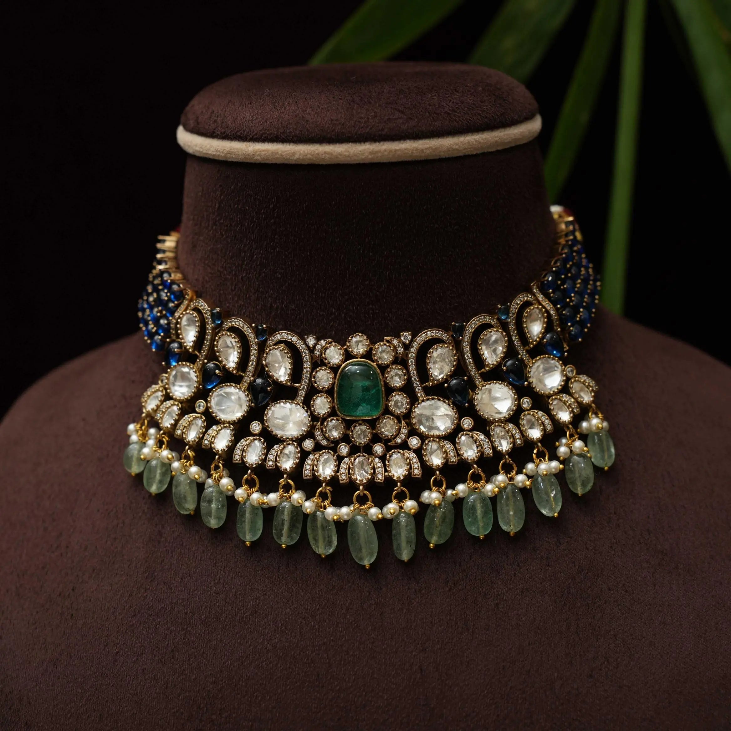 Jivanta Victorian Polki Choker - Blue