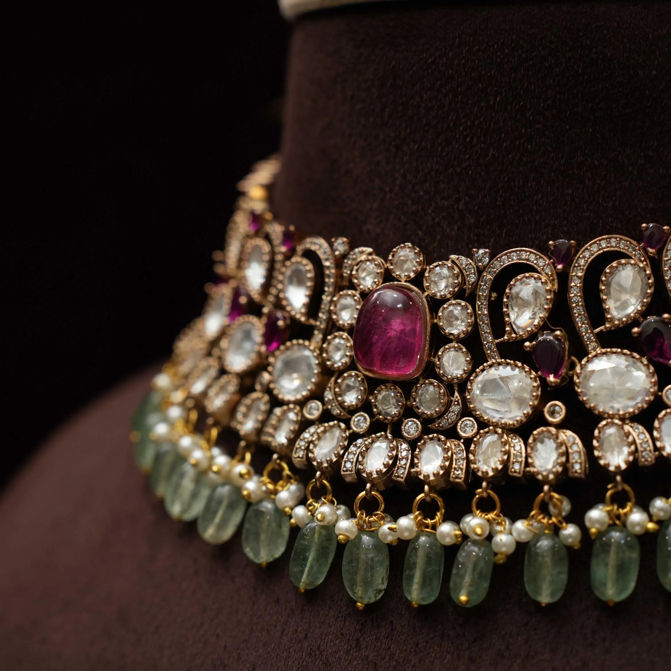 Jivanta Victorian Polki Choker - Red