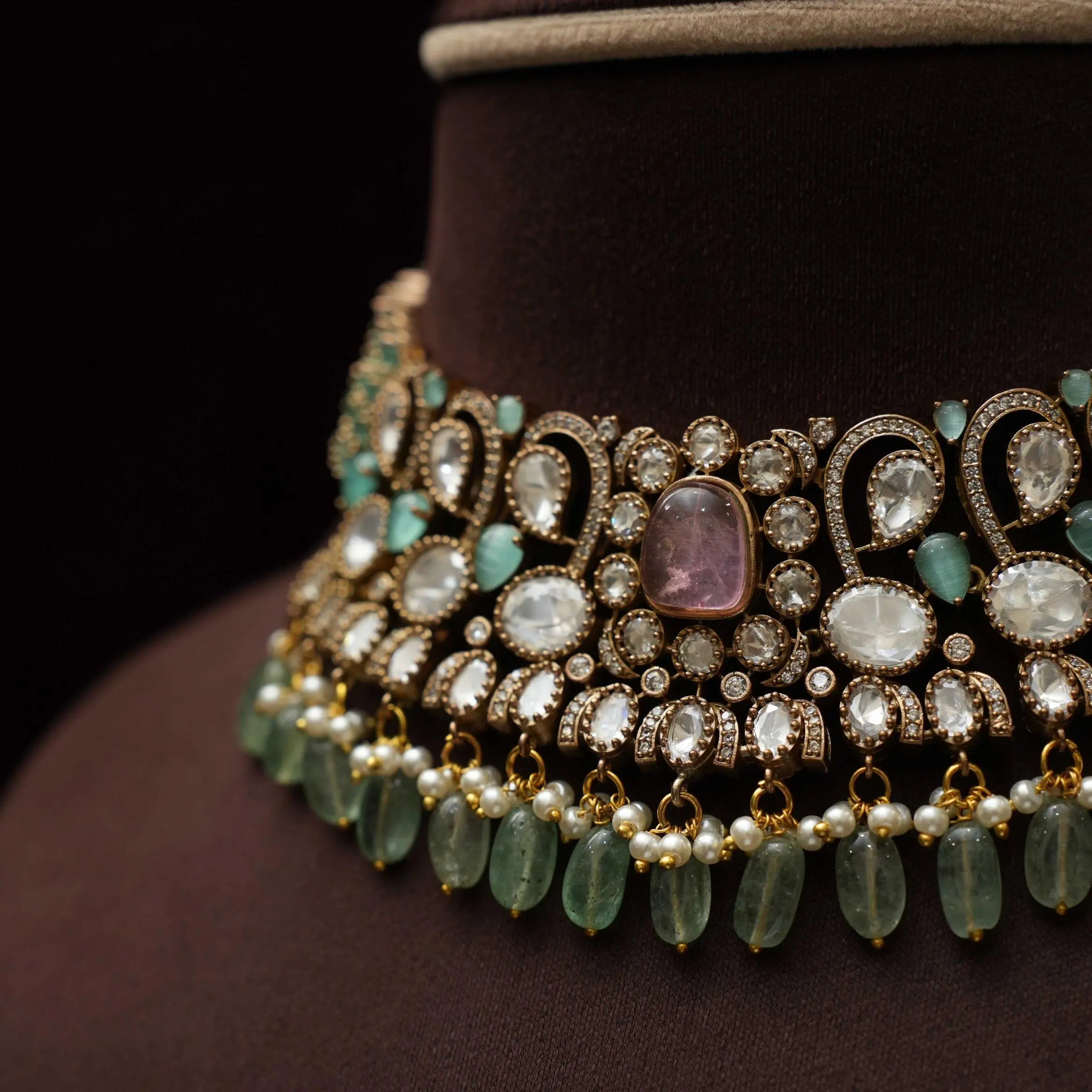 Jivanta Victorian Polki Choker - Pastel Green