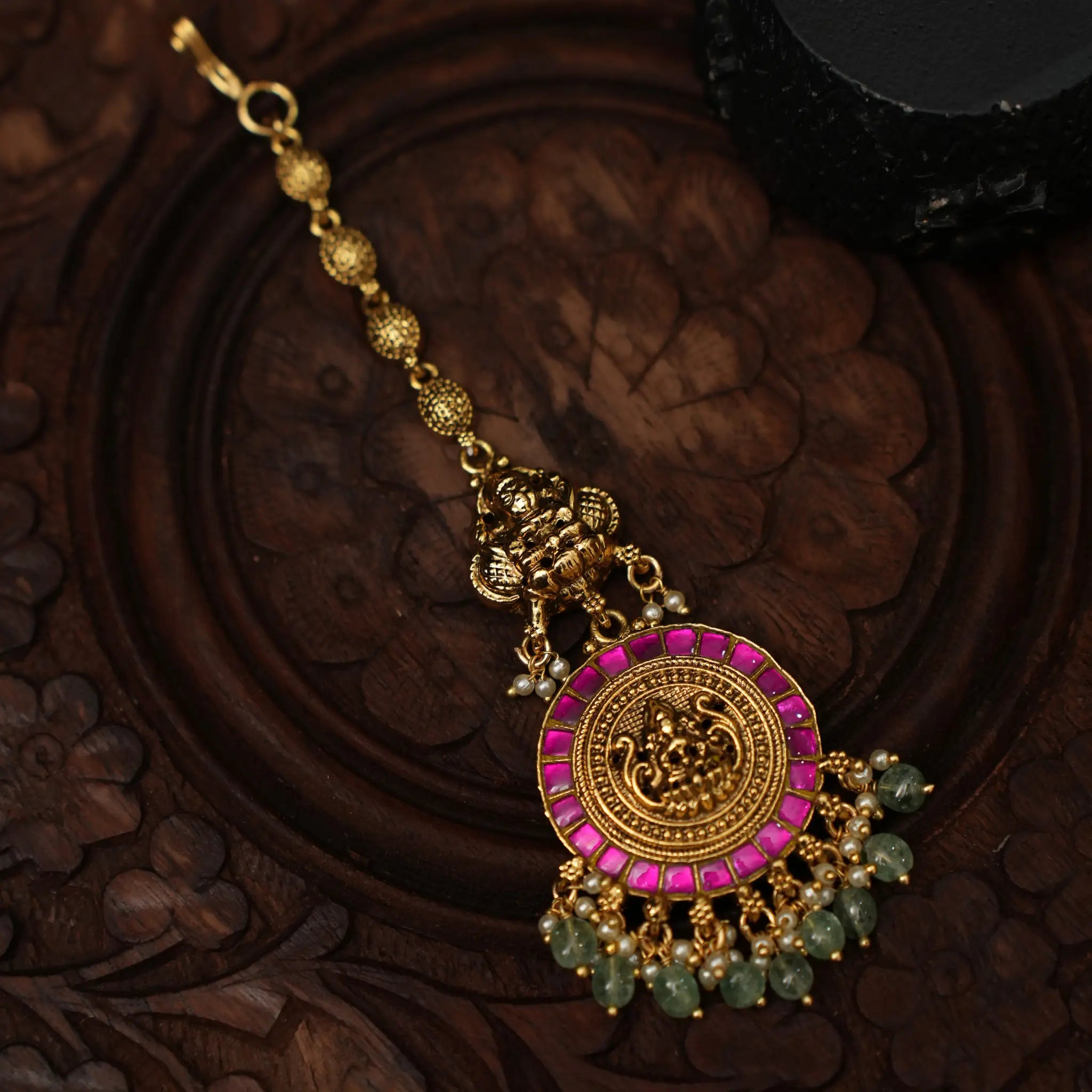 Jivika Polki Tikka - Green Beads