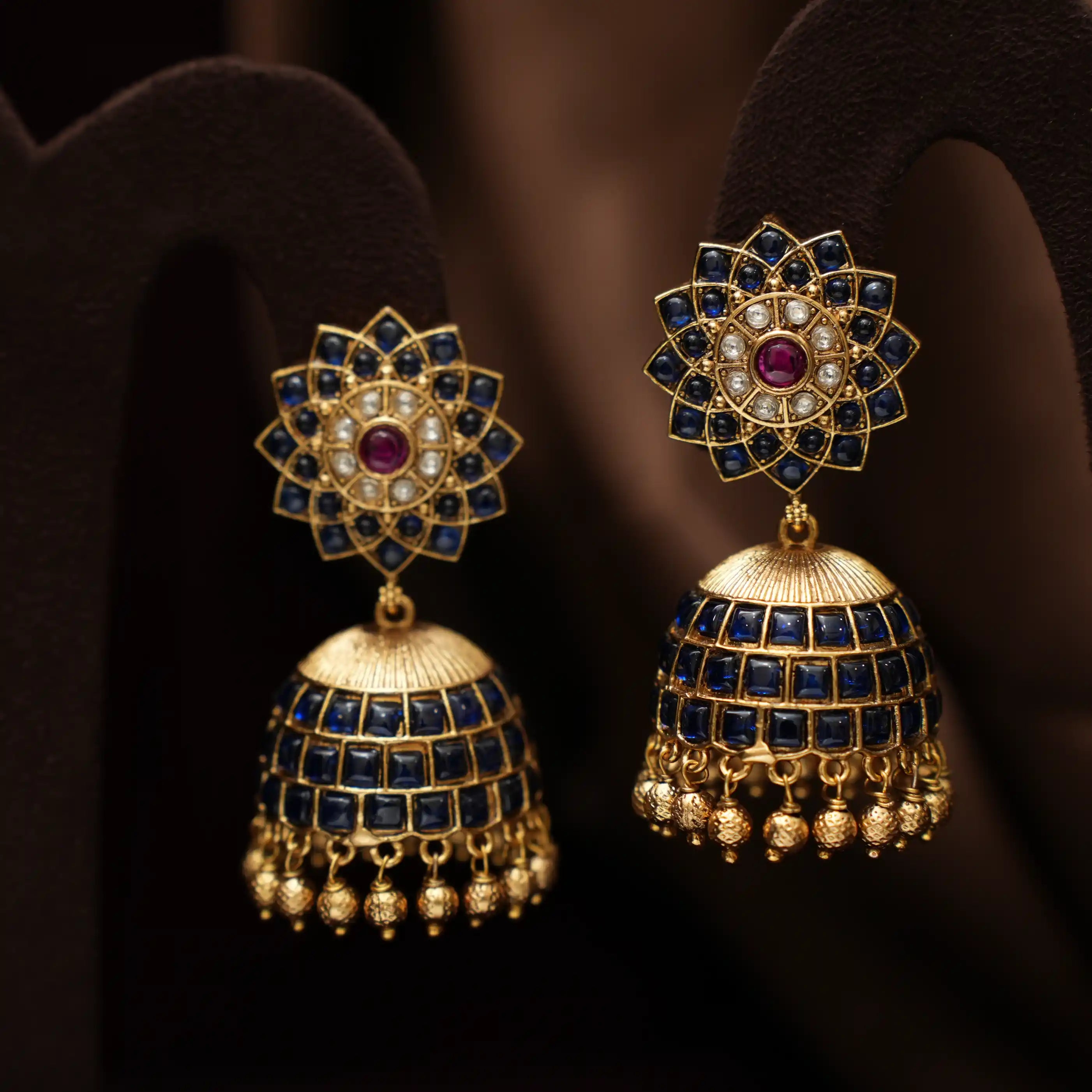 Josha Antique Jhumka Earrings - Blue