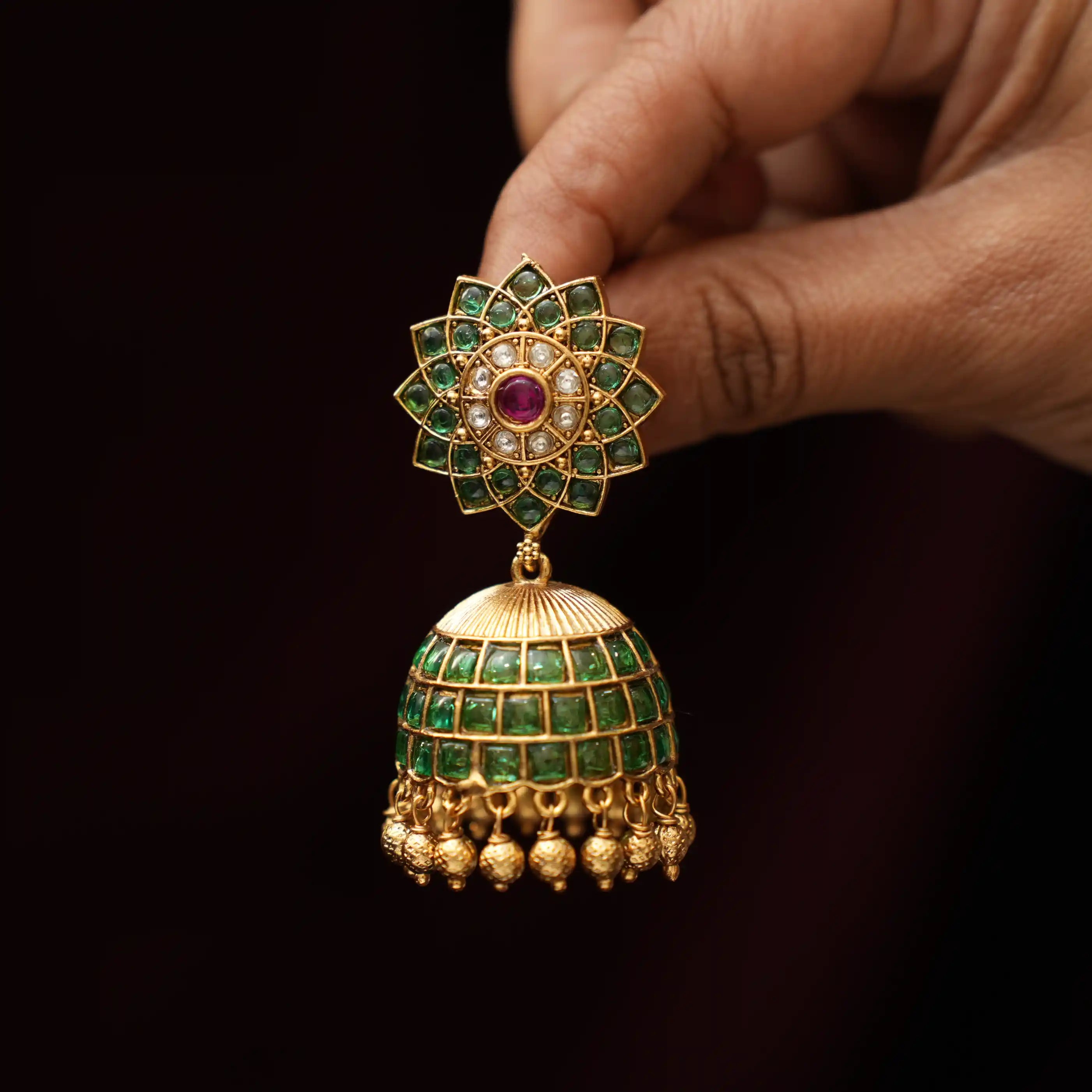 Josha Antique Jhumka Earrings - Green
