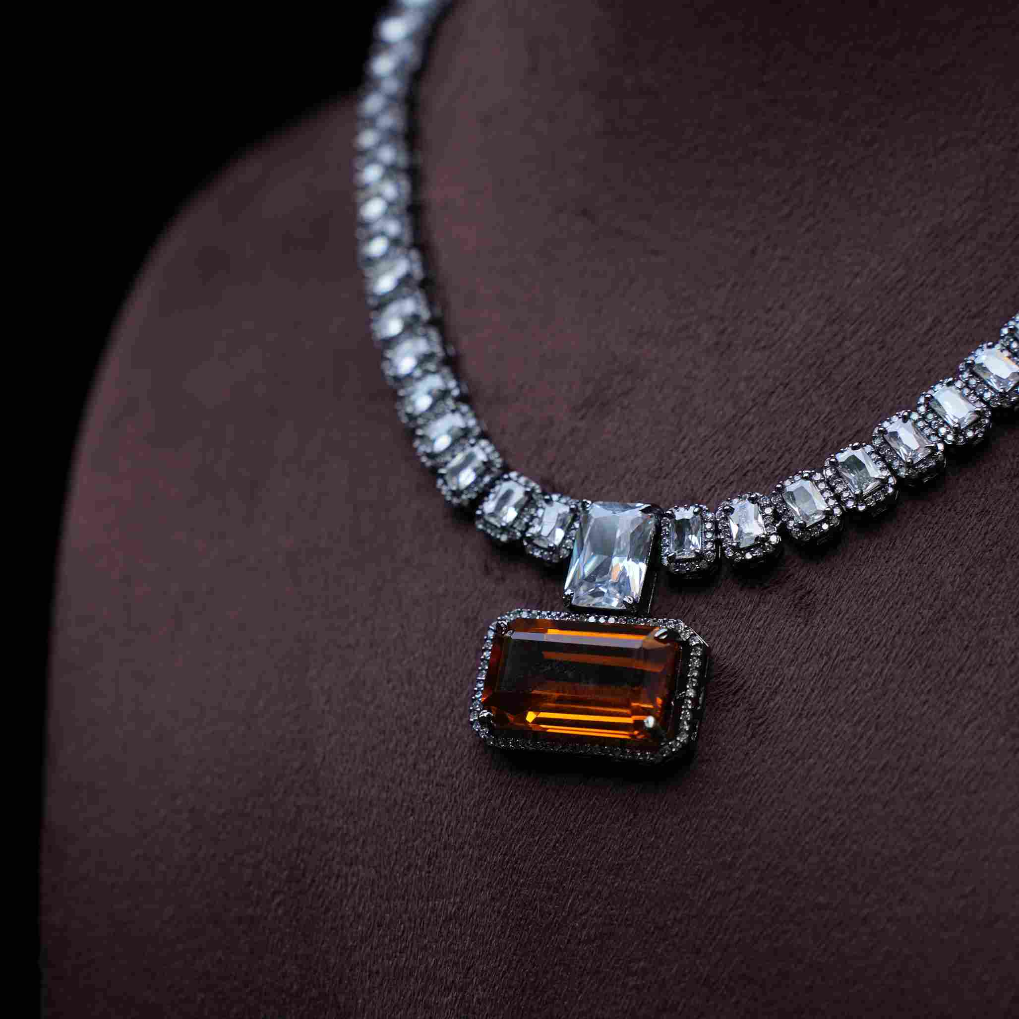 Juhi Zircon Necklace - Dark Mustard
