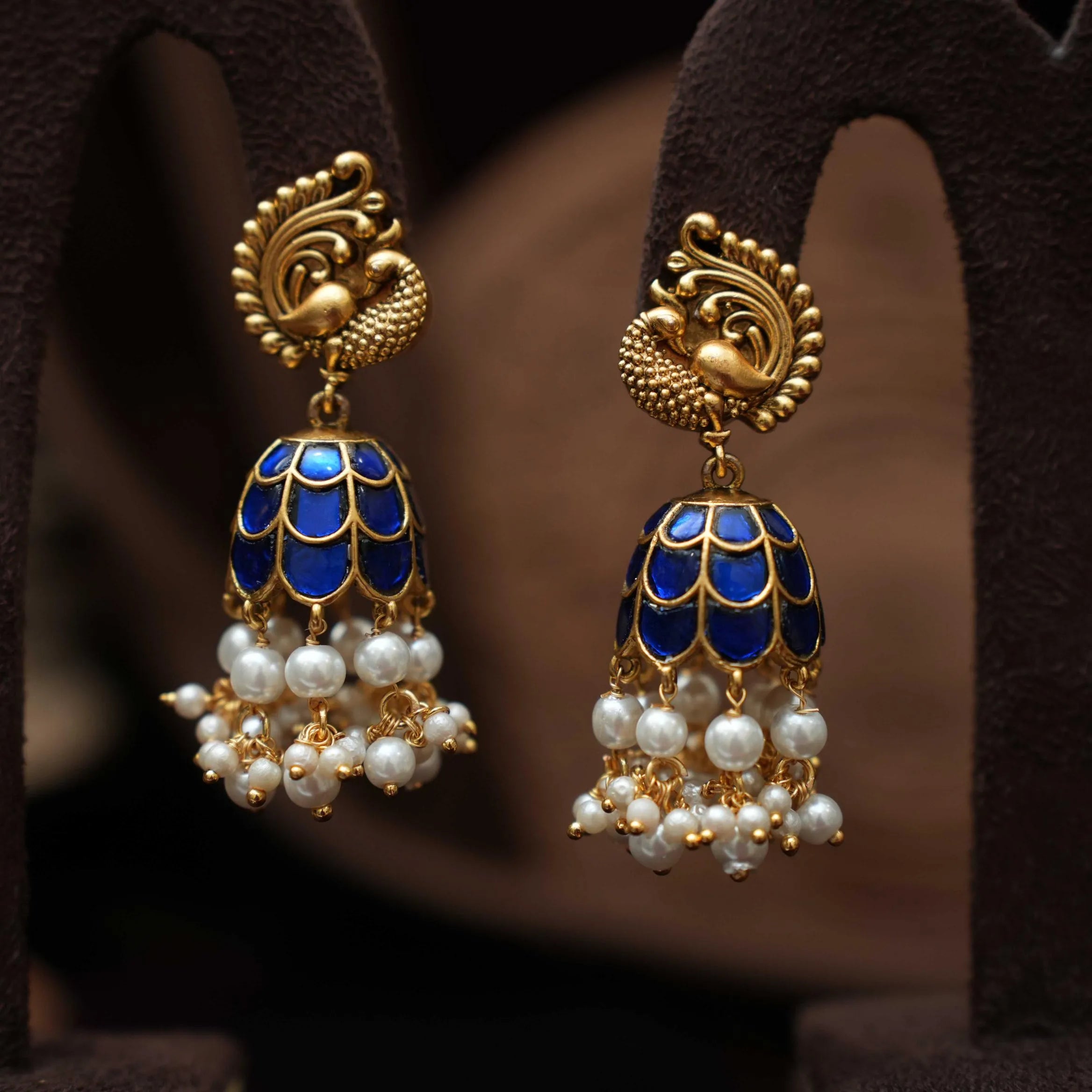 Kaajani Antique Jhumka Earrings - Blue