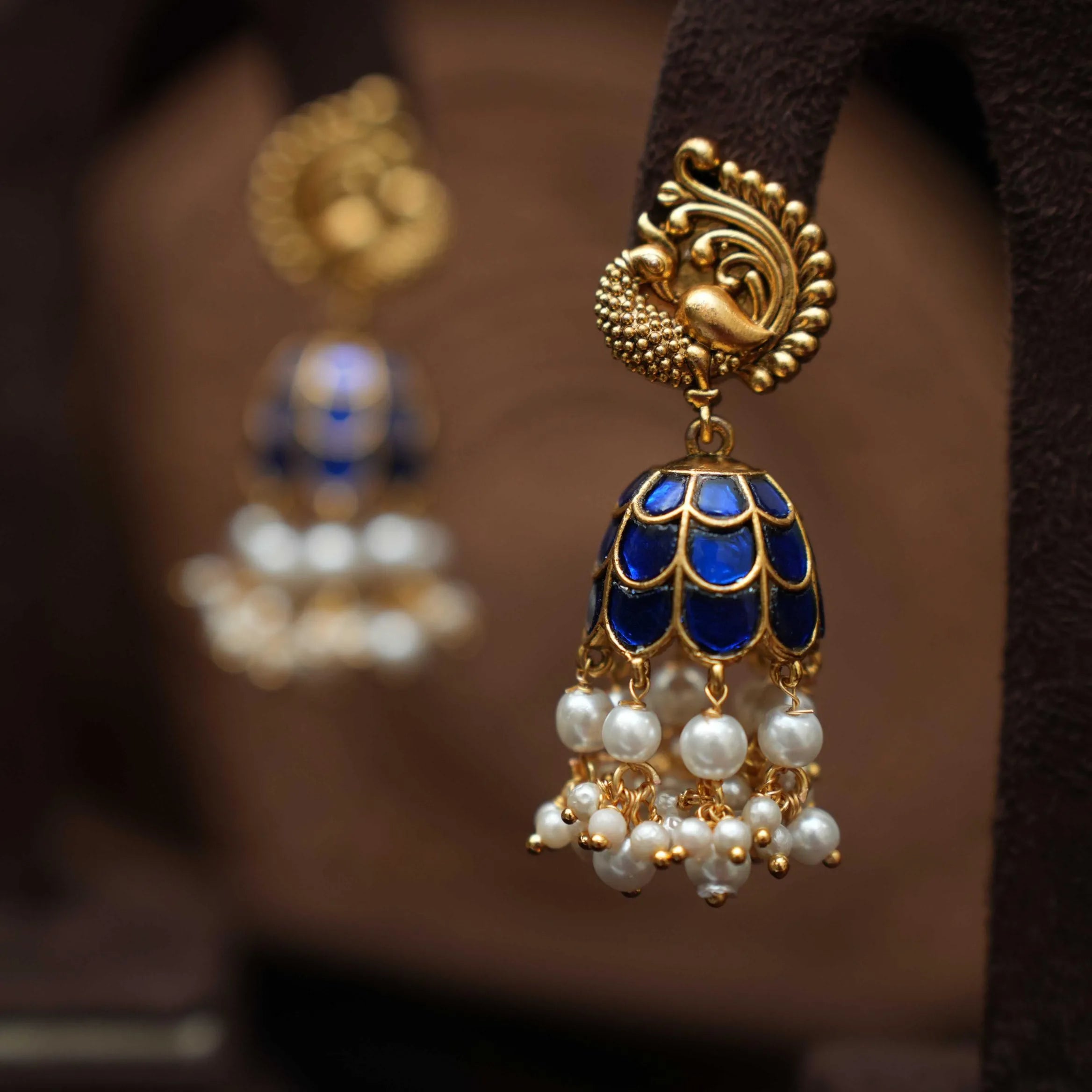 Kaajani Antique Jhumka Earrings - Blue