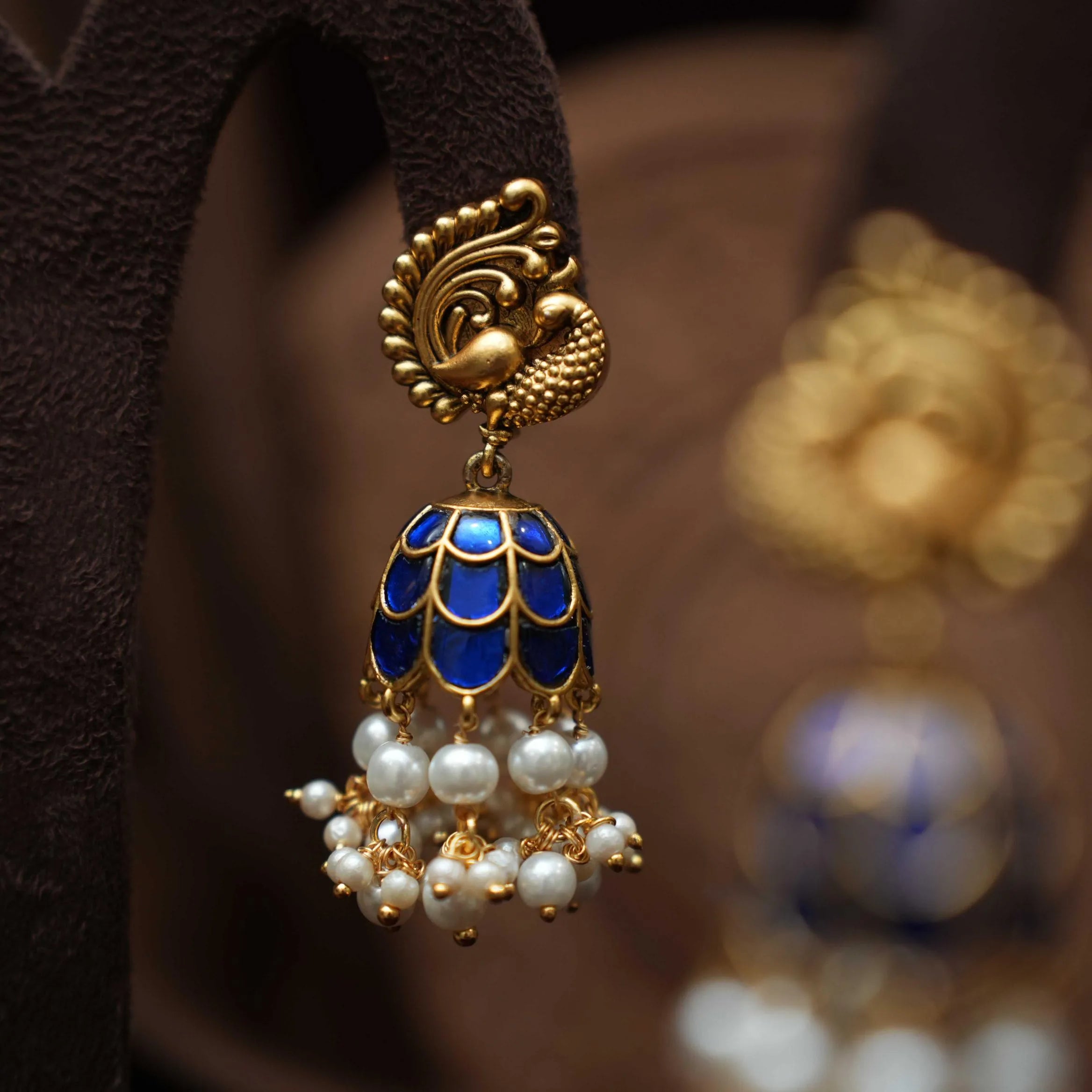 Kaajani Antique Jhumka Earrings - Blue