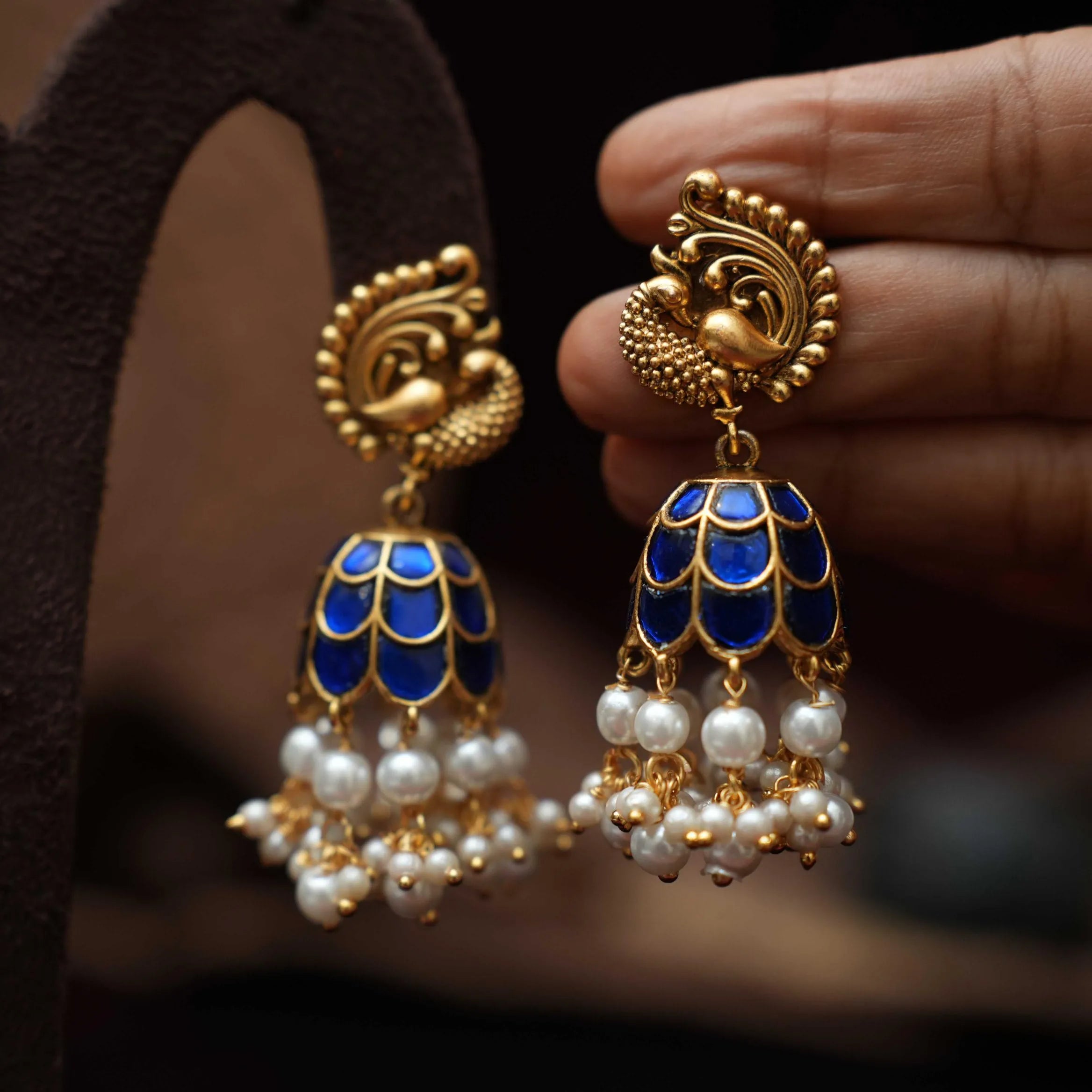 Kaajani Antique Jhumka Earrings - Blue