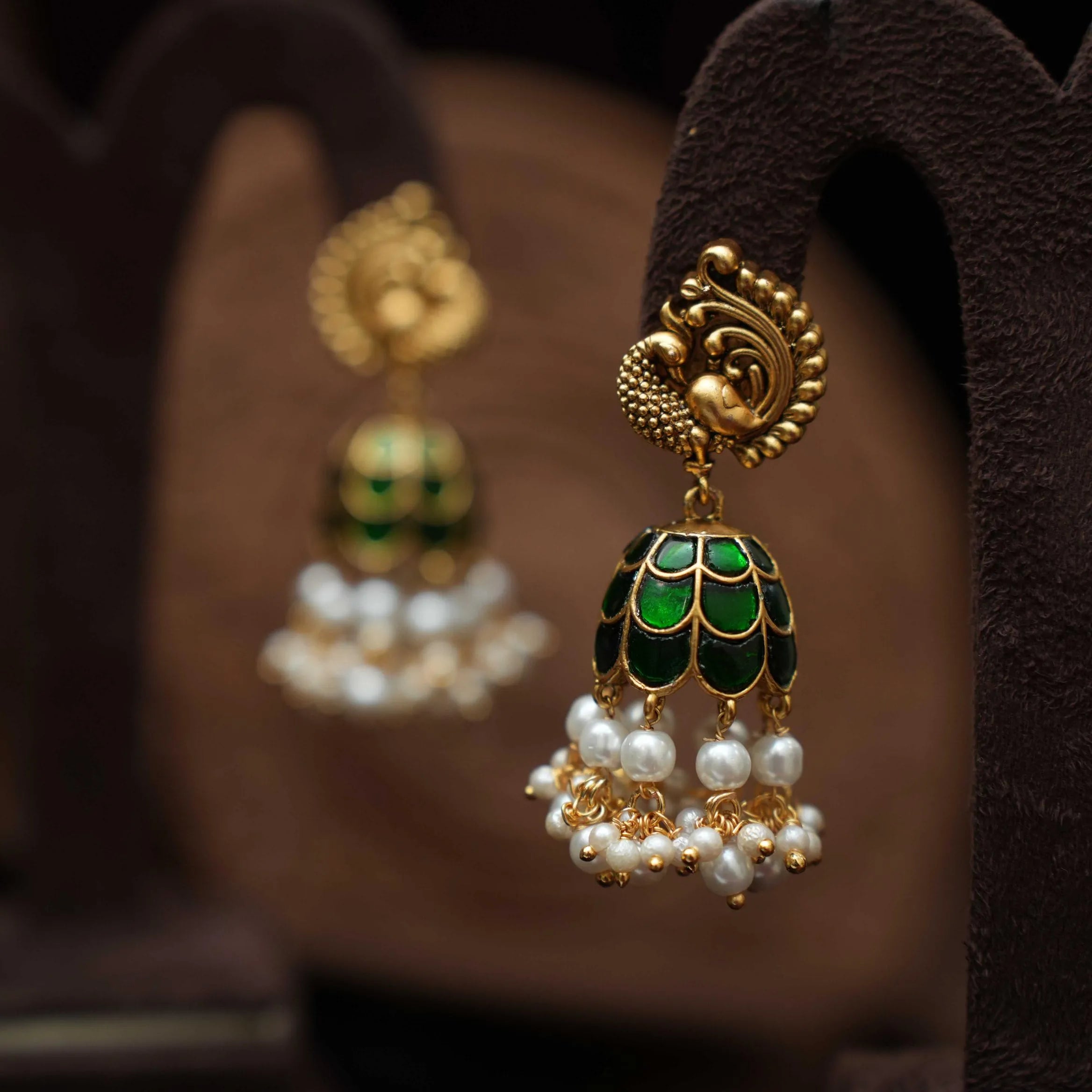 Kaajani Antique Jhumka Earrings - Green