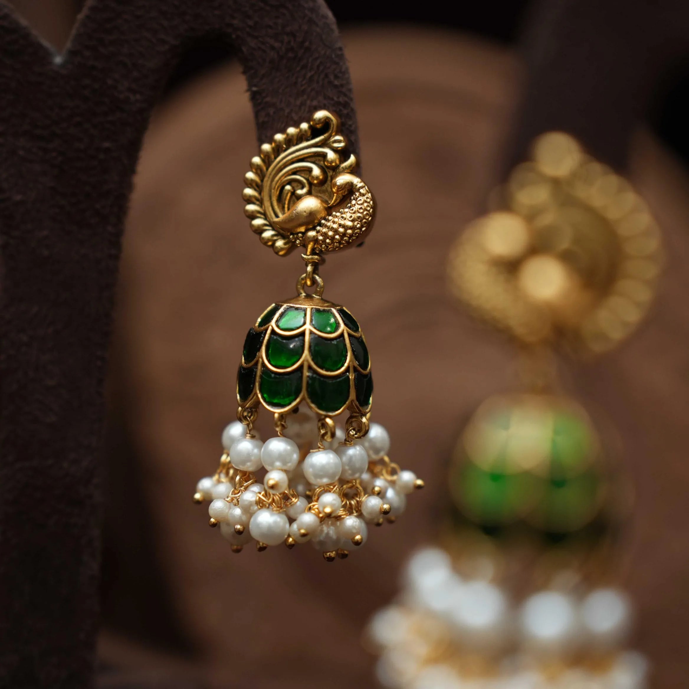 Kaajani Antique Jhumka Earrings - Green