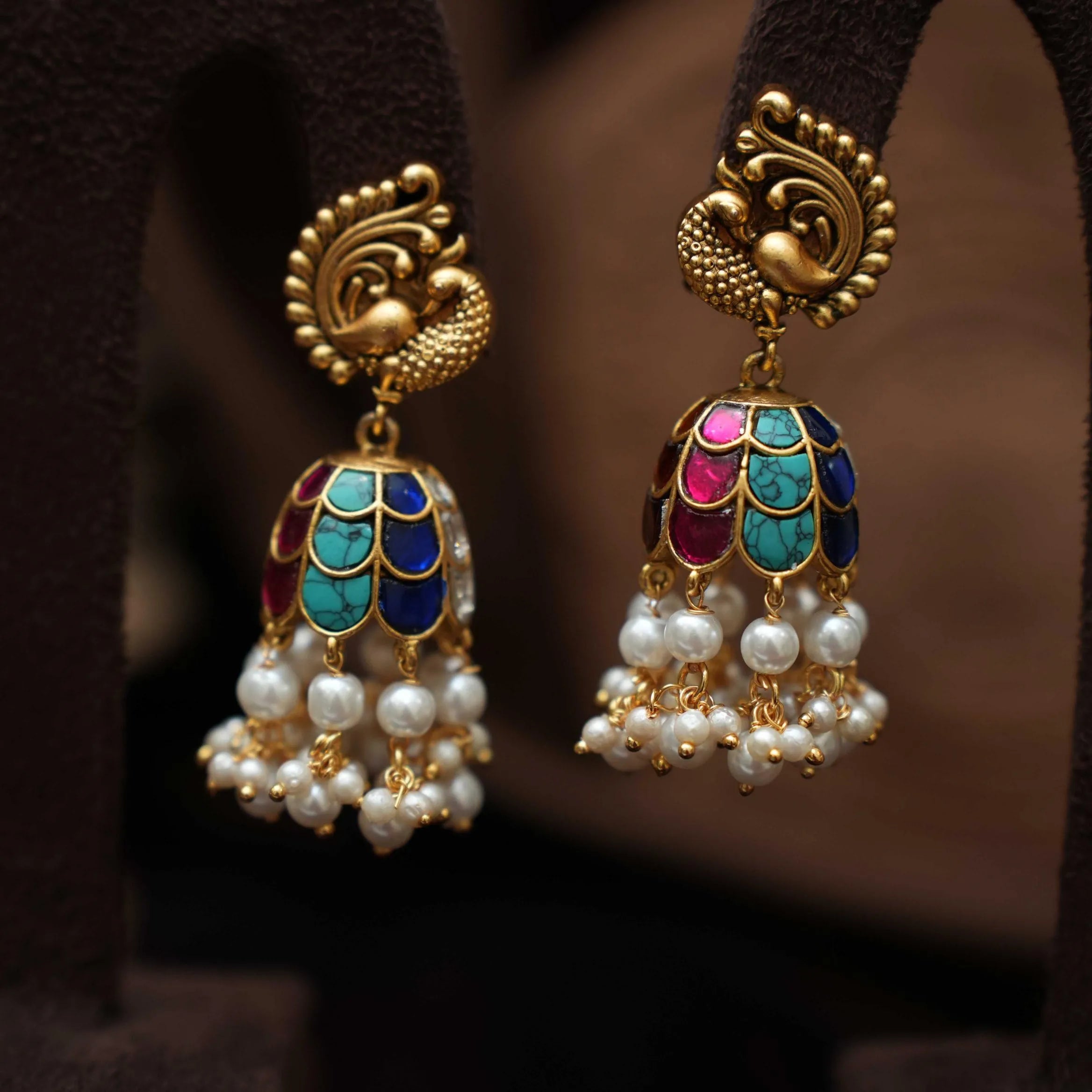 Kaajani Antique Jhumka Earrings - Multicolor