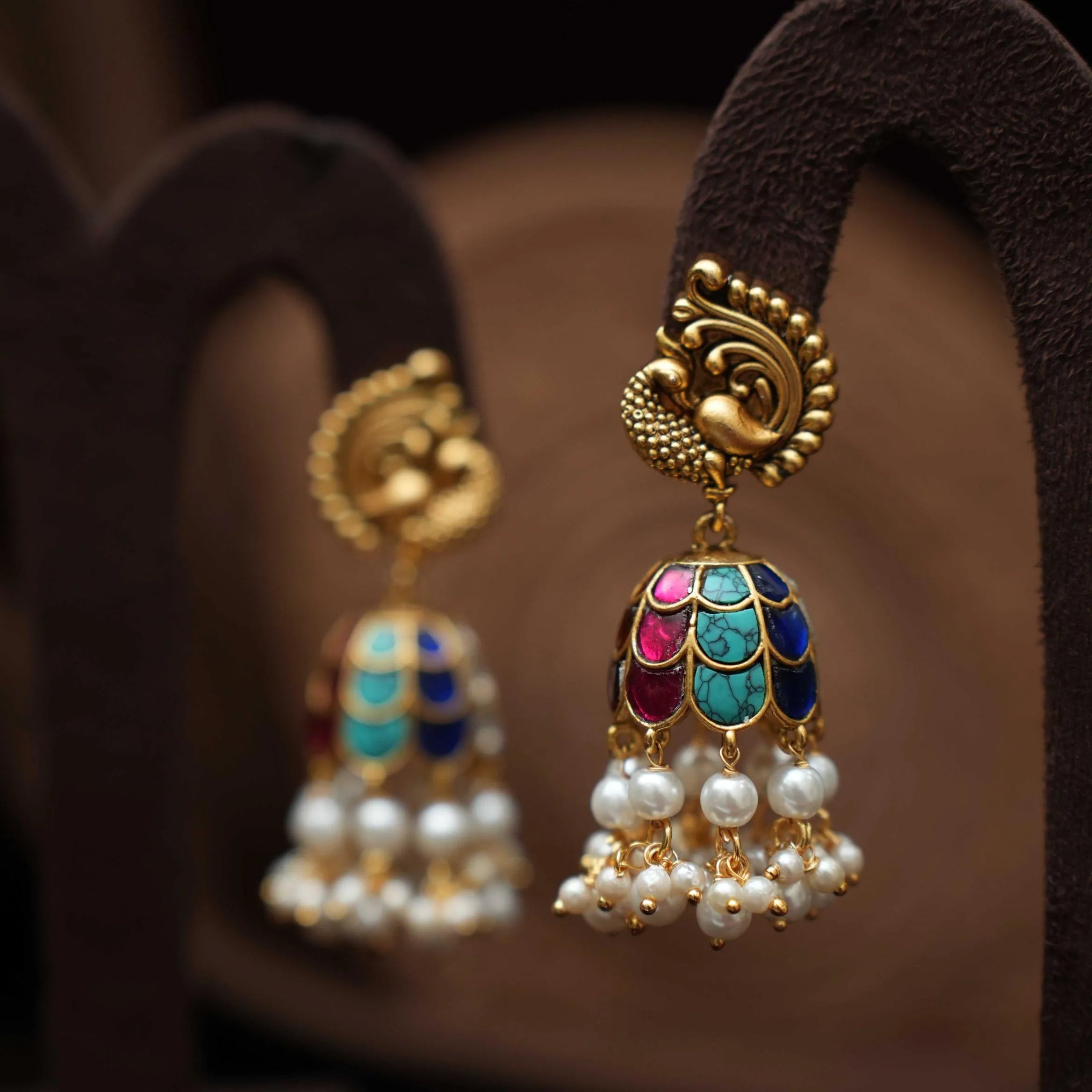 Kaajani Antique Jhumka Earrings - Multicolor