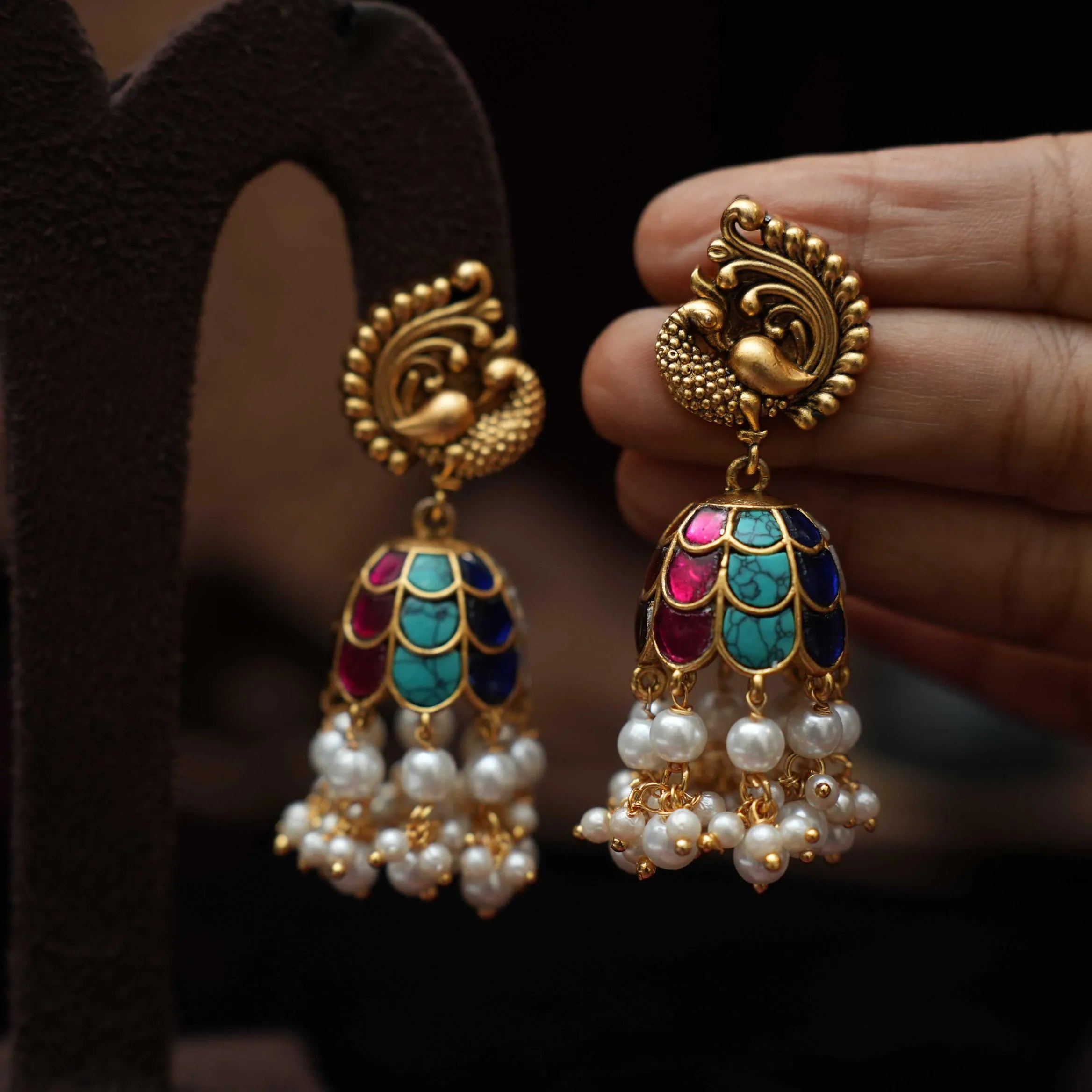 Kaajani Antique Jhumka Earrings - Multicolor