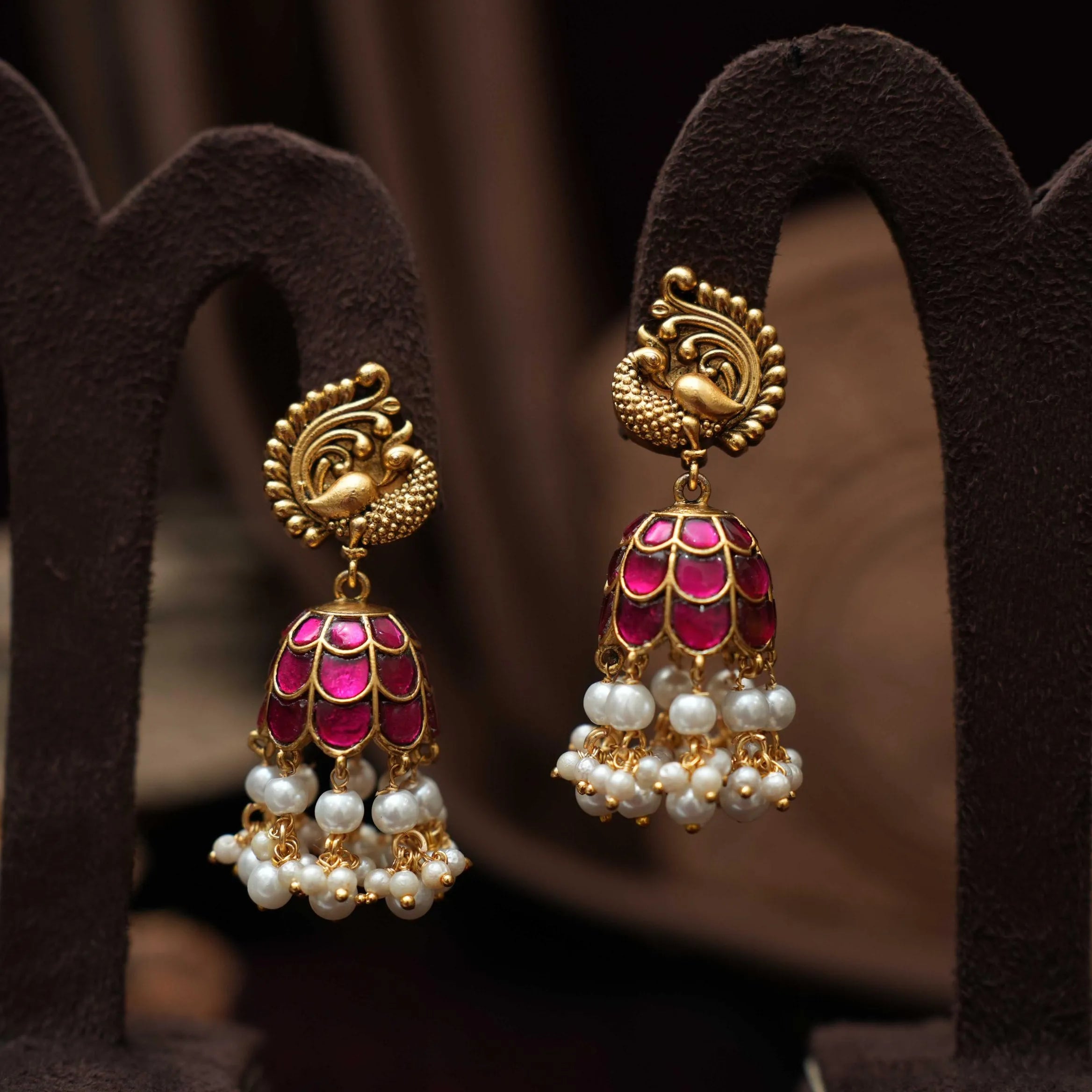 Kaajani Antique Jhumka Earrings - Red