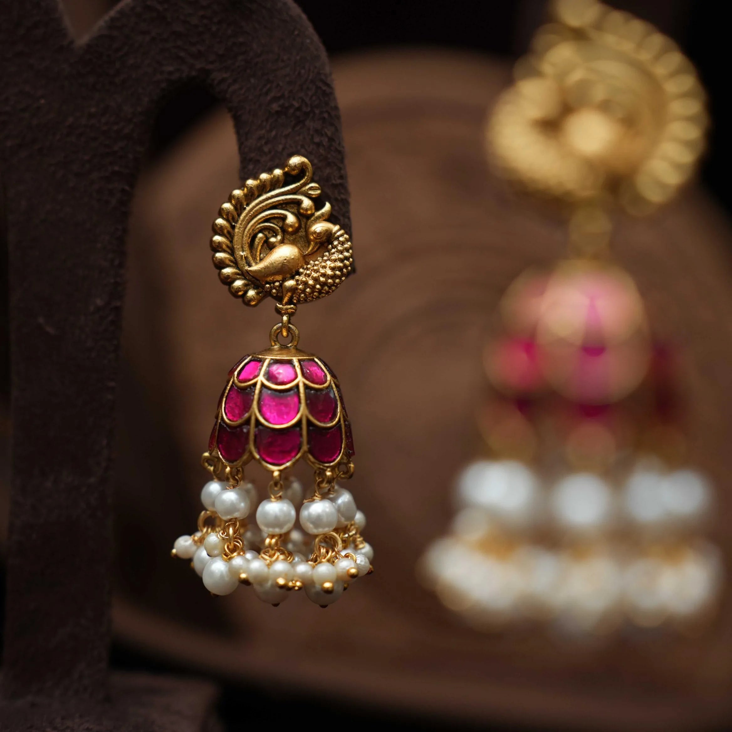 Kaajani Antique Jhumka Earrings - Red