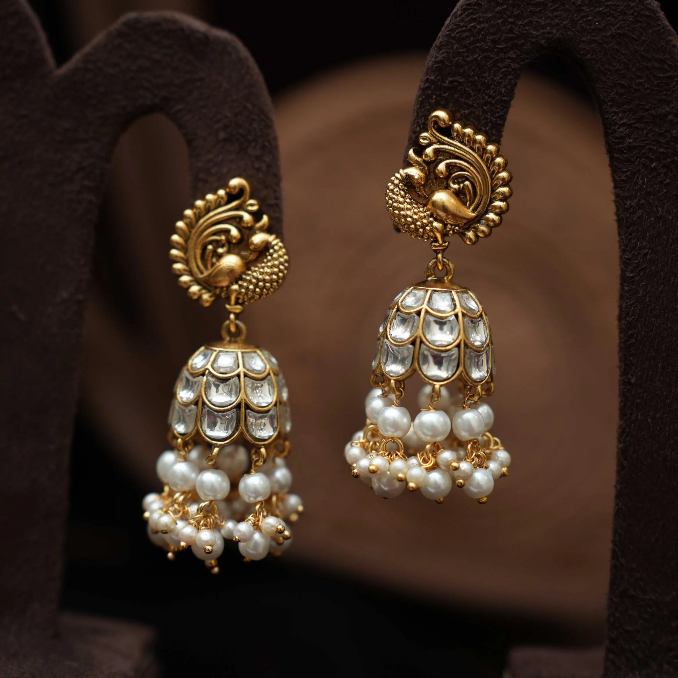 Kaajani Antique Jhumka Earrings - White