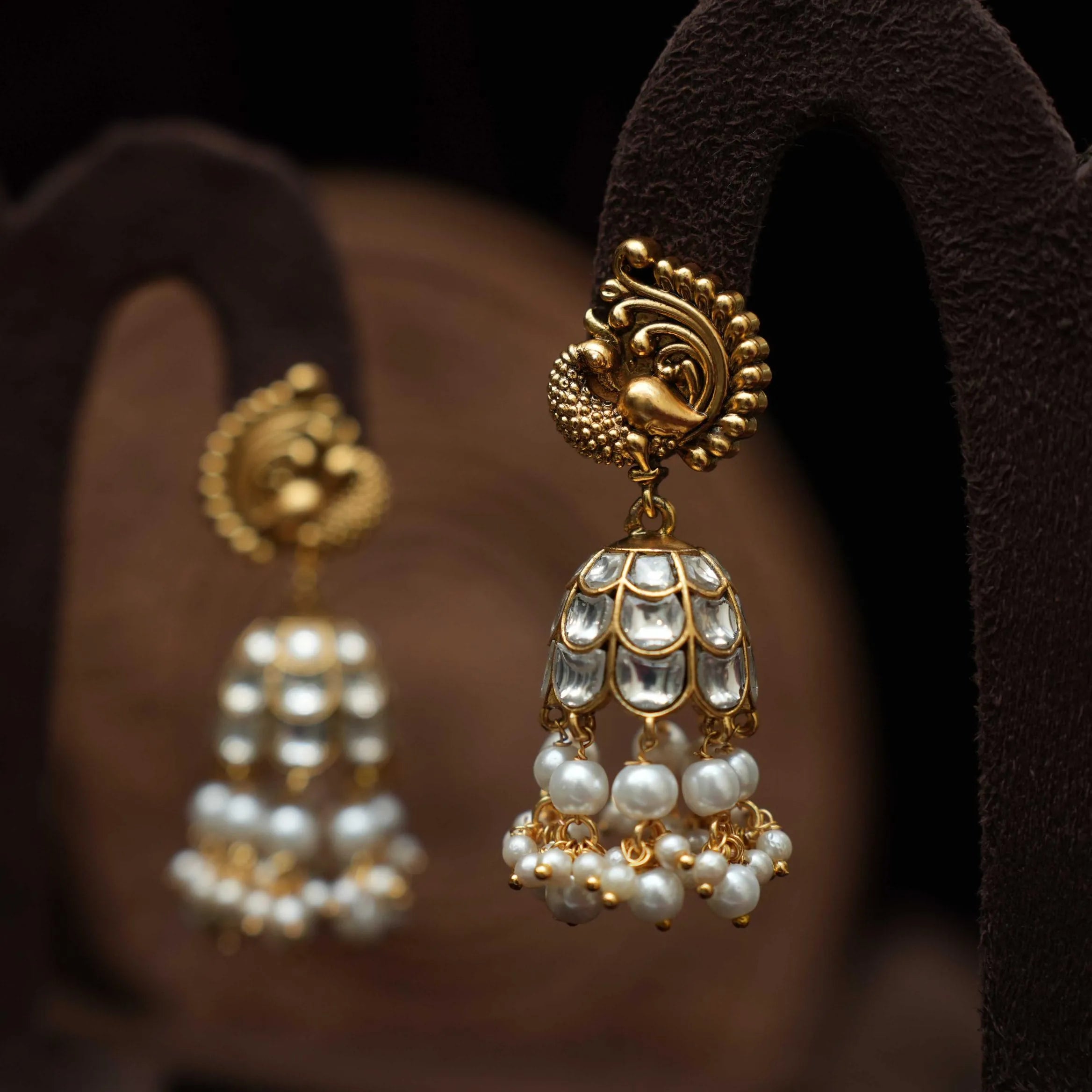 Kaajani Antique Jhumka Earrings - White