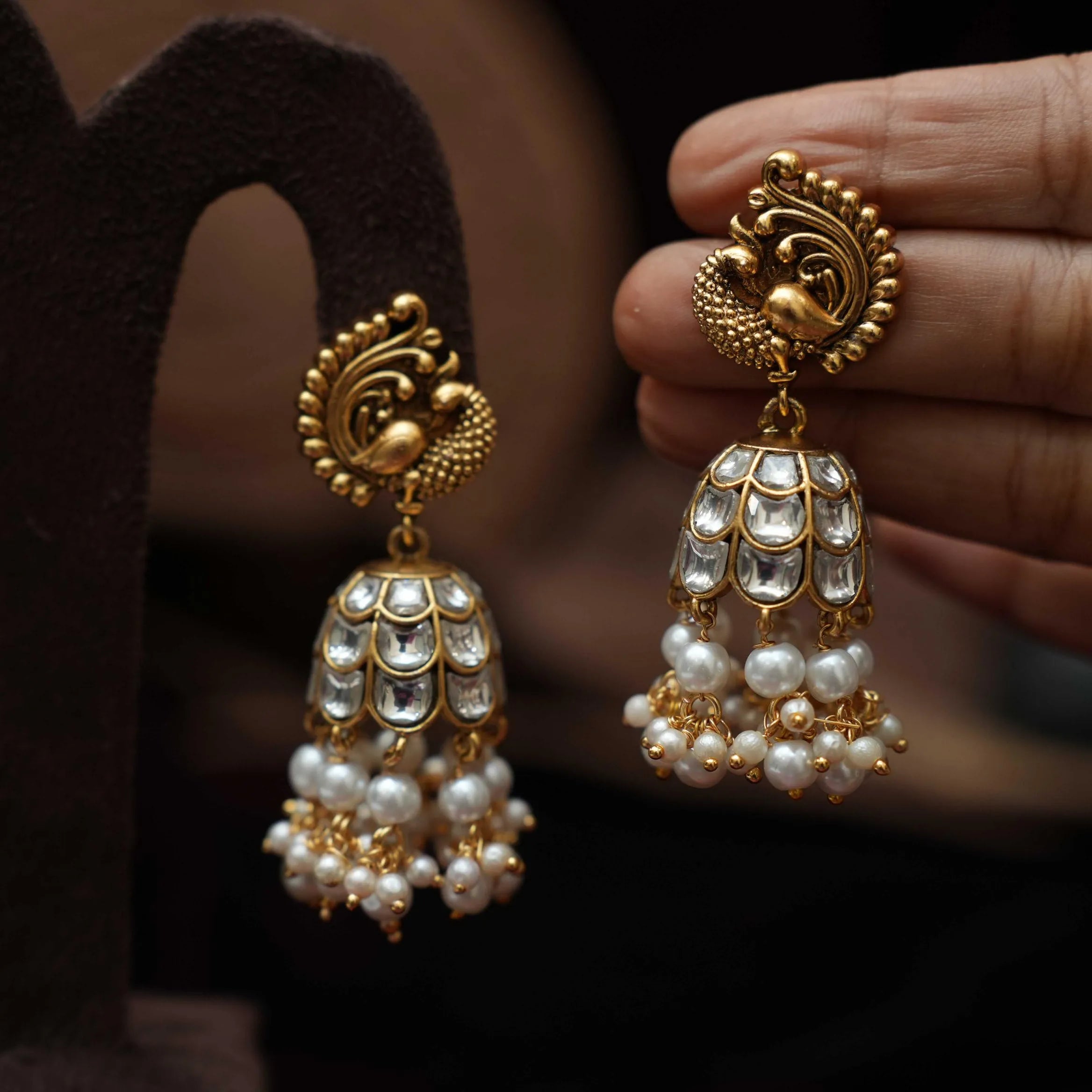 Kaajani Antique Jhumka Earrings - White