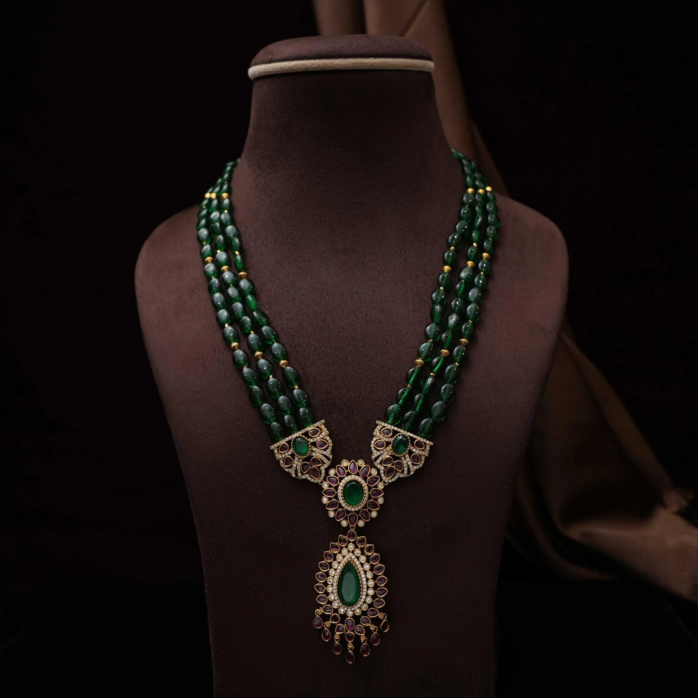 Kabutari Polki Beaded Necklace - Green