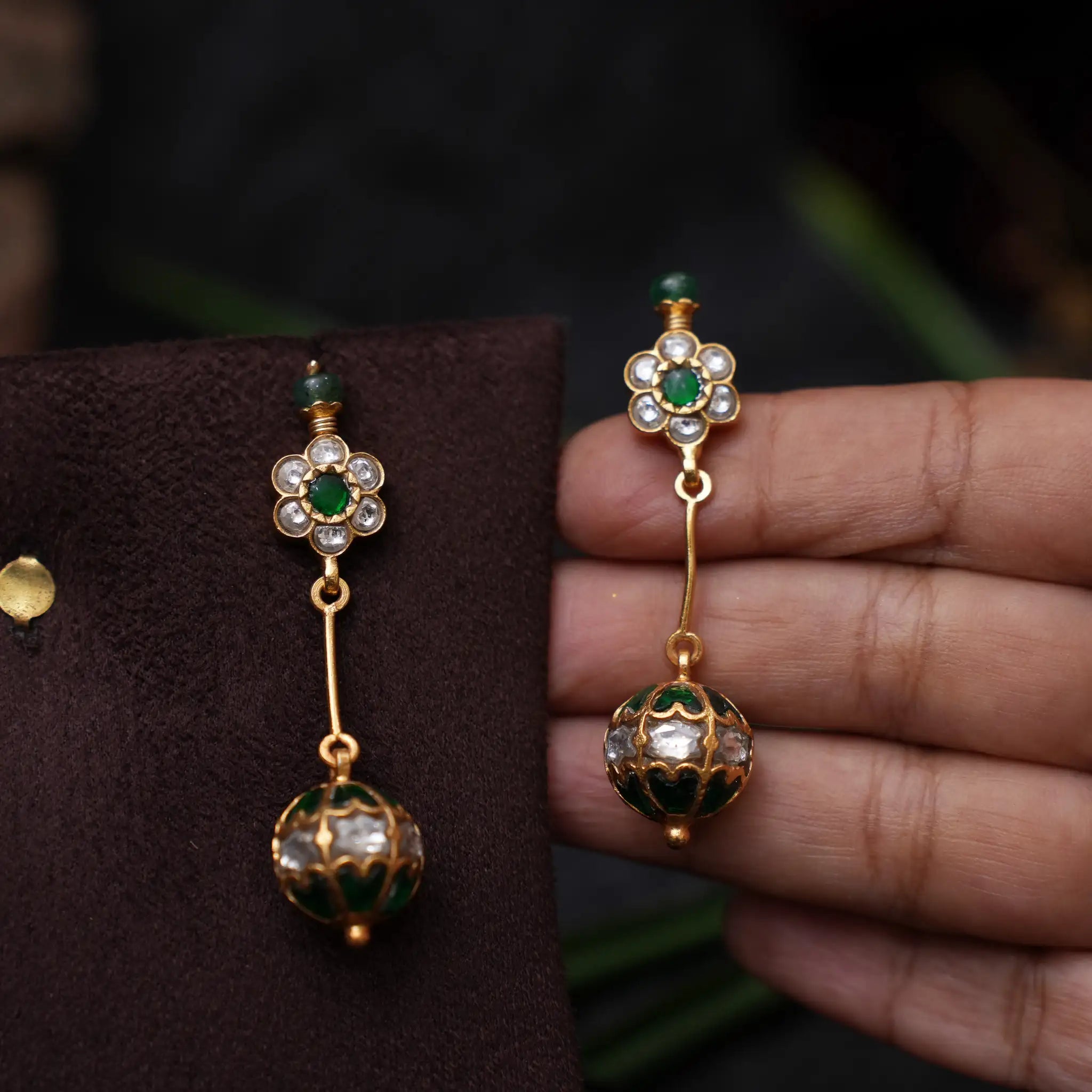 Kacima Silver Dangler Earrings - Green