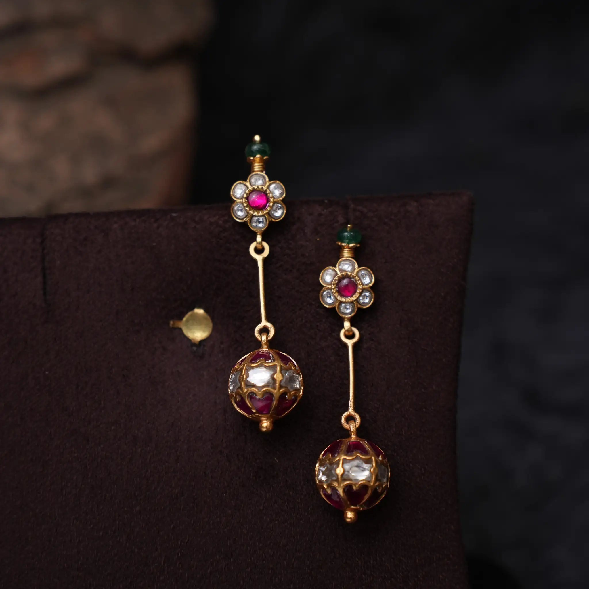 Kacima Silver Dangler Earrings - Red