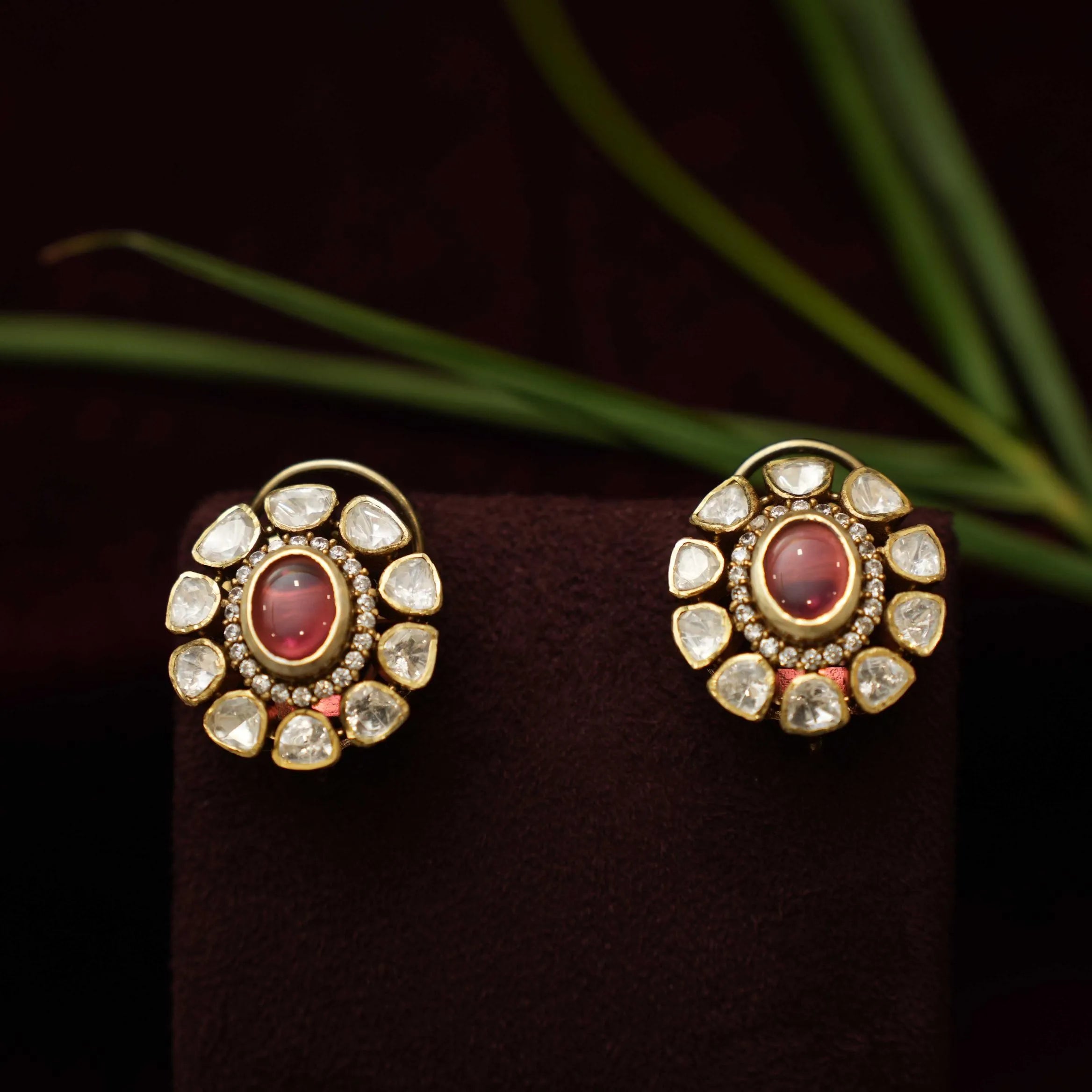 Kadhi Silver Moissanite Ear Stud - Reddish Pink - Rimli Boutique