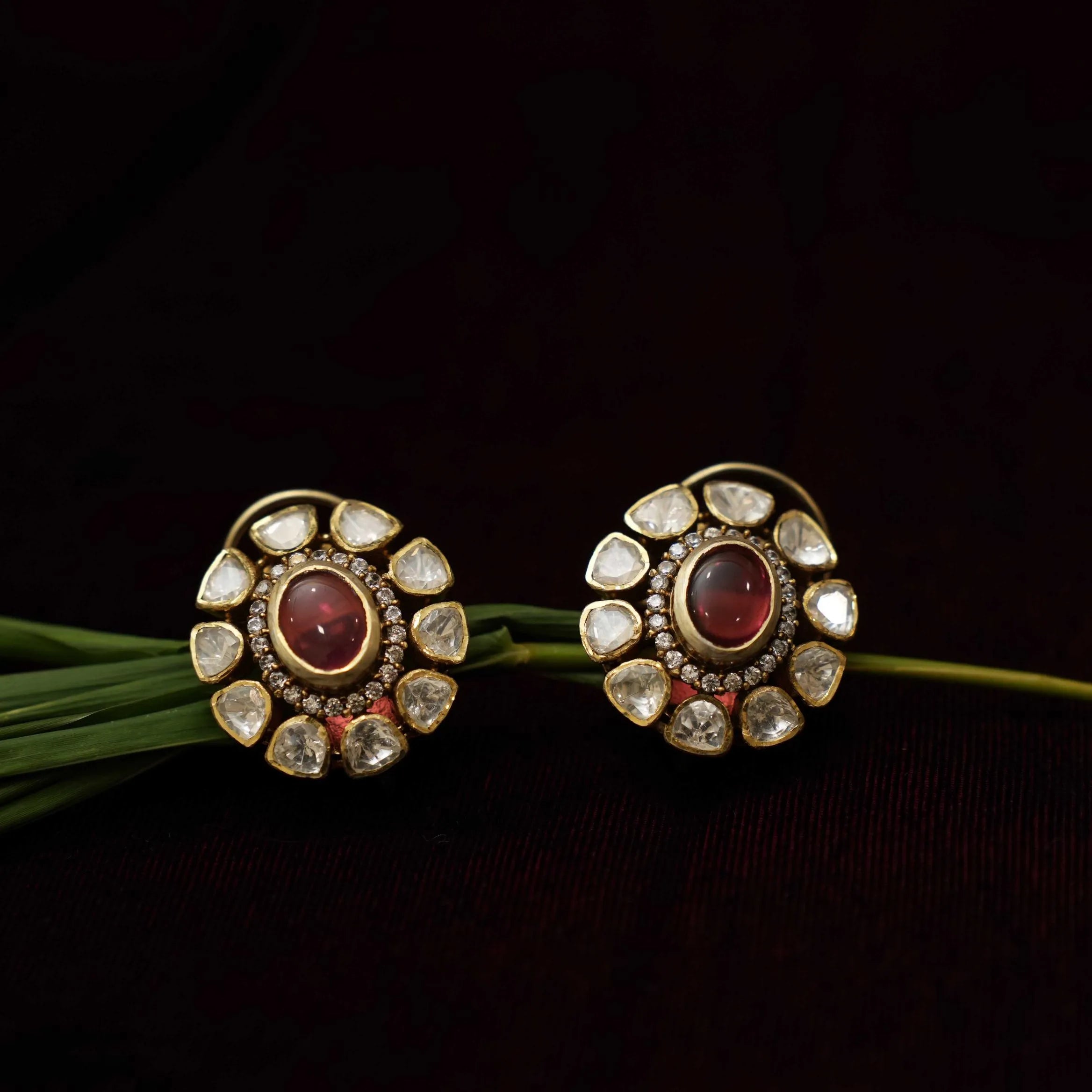 Kadhi Silver Moissanite Ear Stud - Reddish Pink - Rimli Boutique