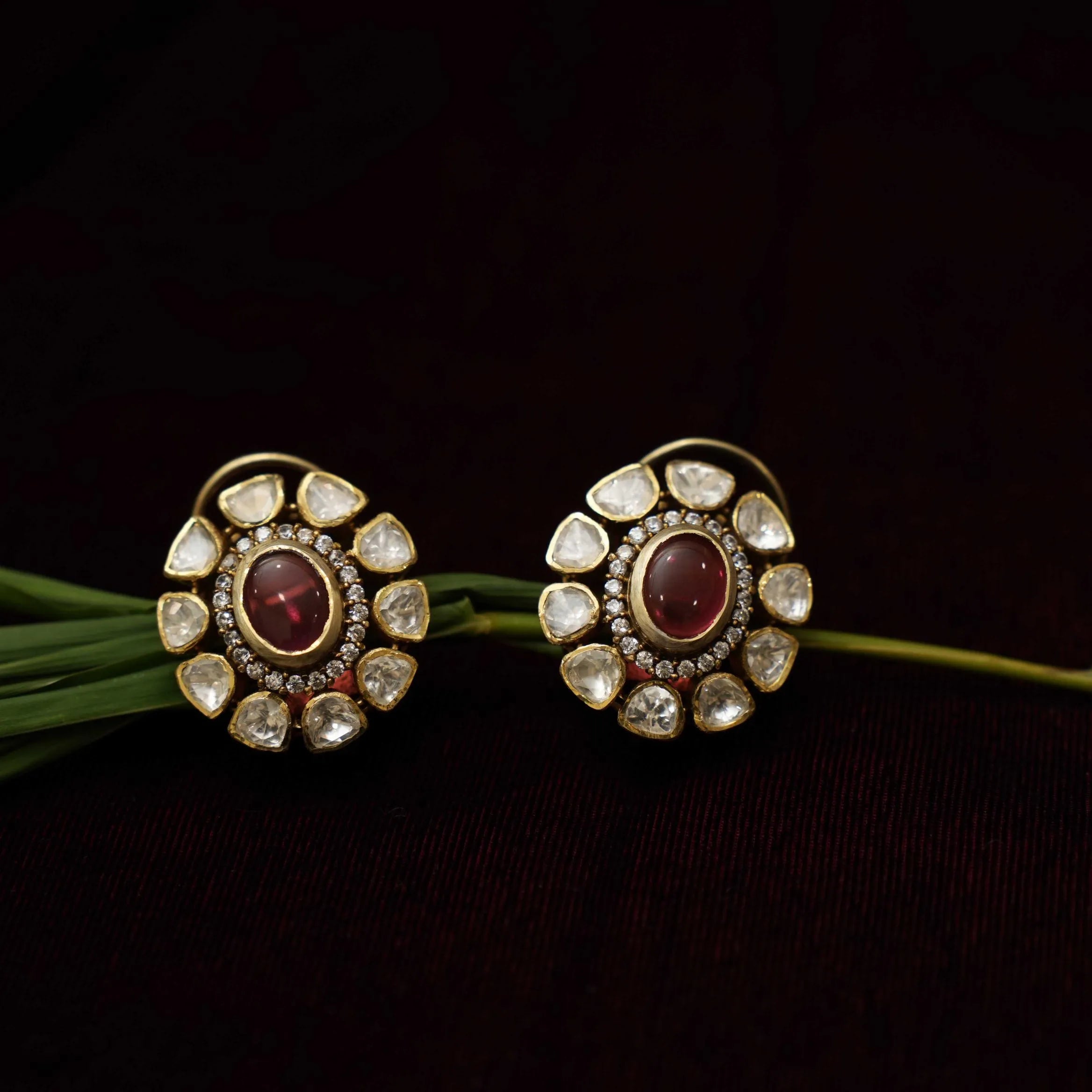 Kadhi Silver Moissanite Ear Stud - Reddish Pink - Rimli Boutique